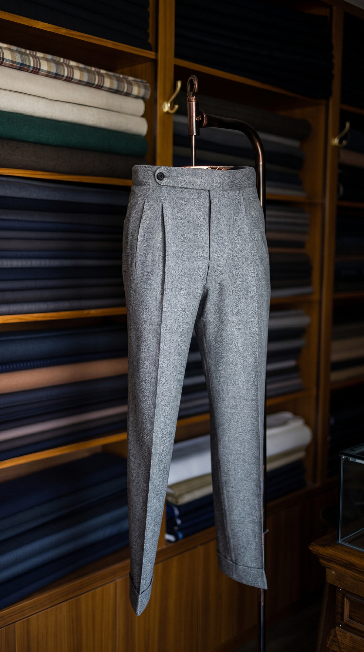 Imperial Grey Marino Wool Double Pleated Trousers for Men