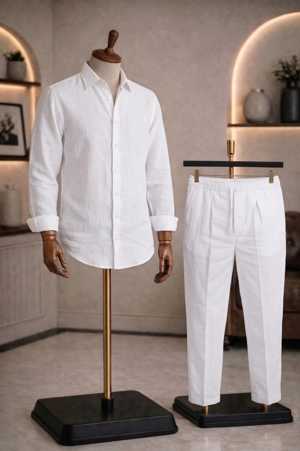 Full Sleeve Linen Pair For Men | White Linen Shirt with White Linen Pant