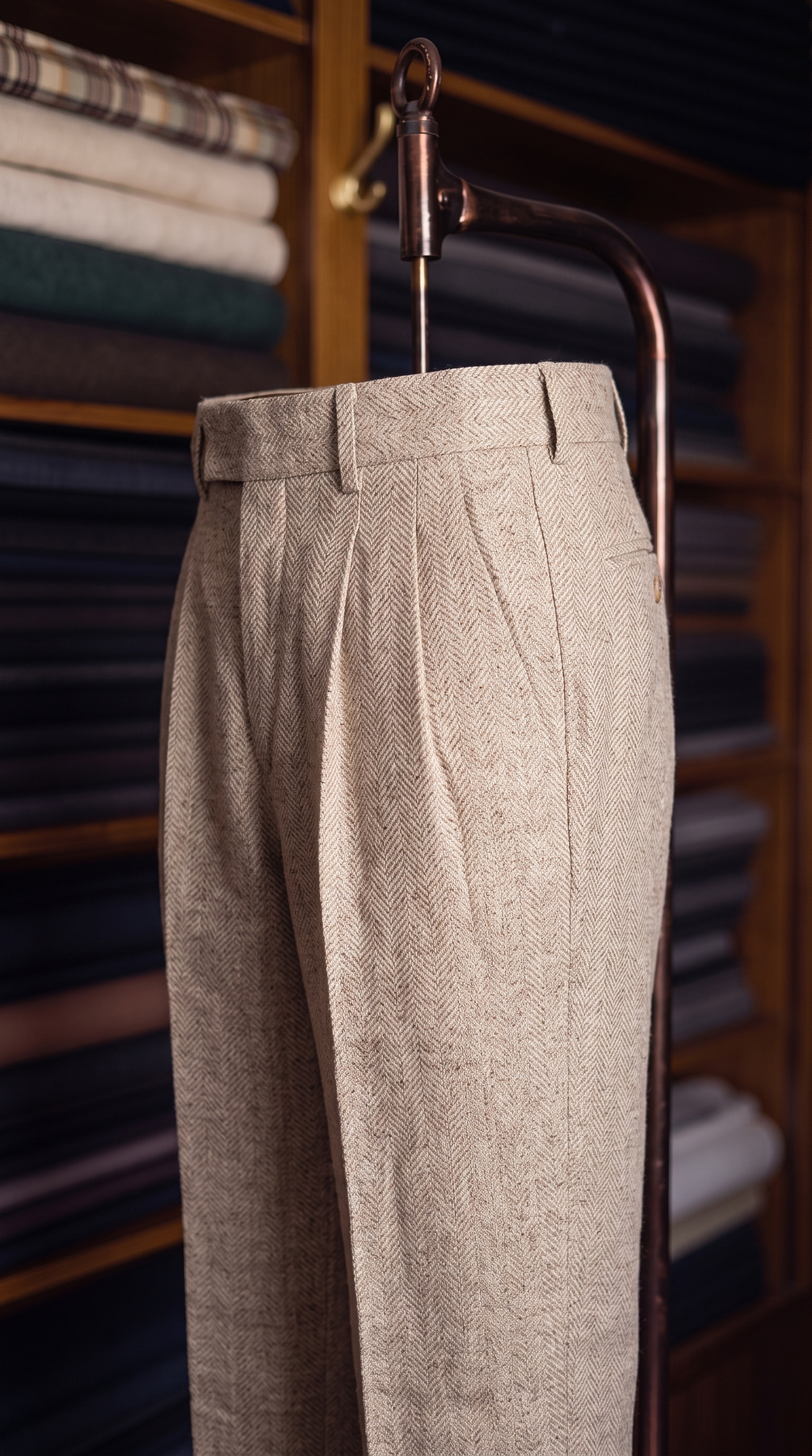 Viceroy Beige Herringbone Double Pleated Trousers for Men
