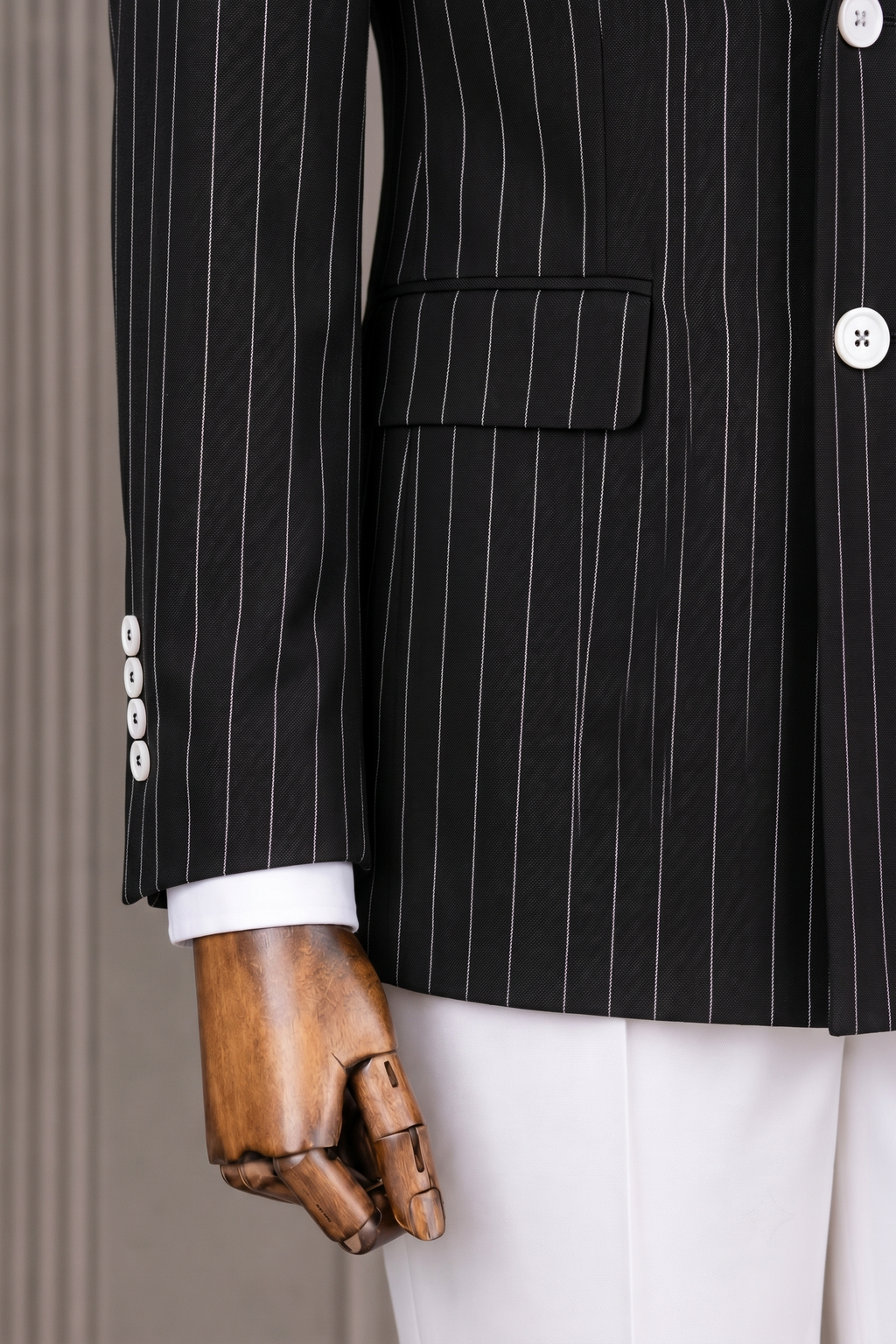 French Cuff Men's Black Striped Double Breasted Blazer