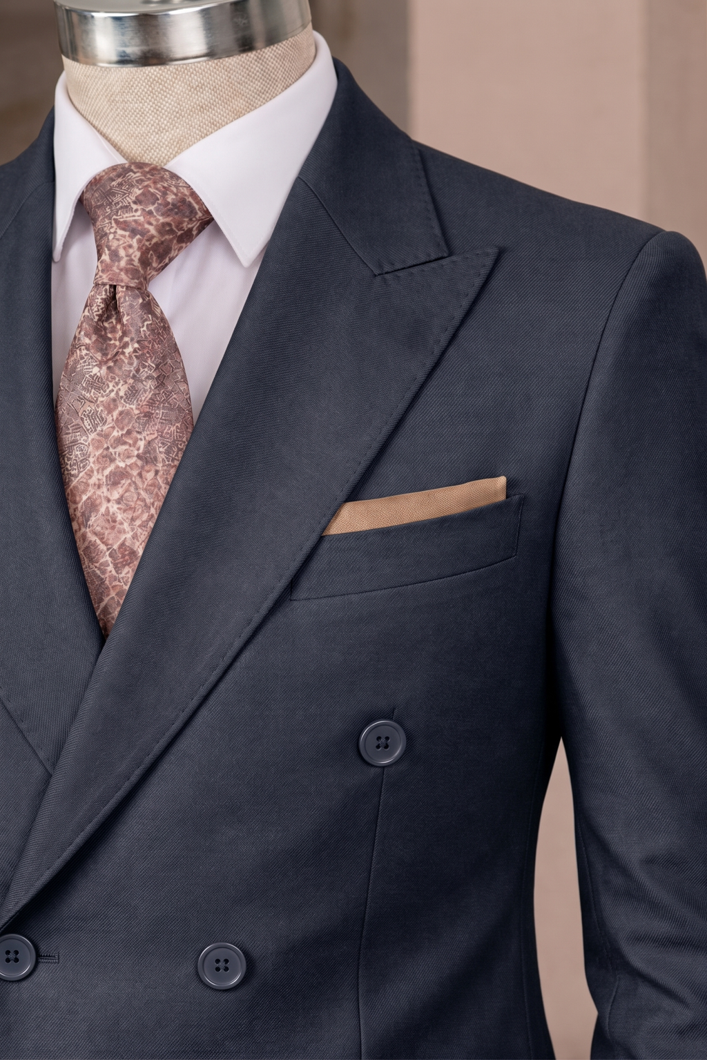 French Cuff Men's Navy Blue Double Breasted Blazer