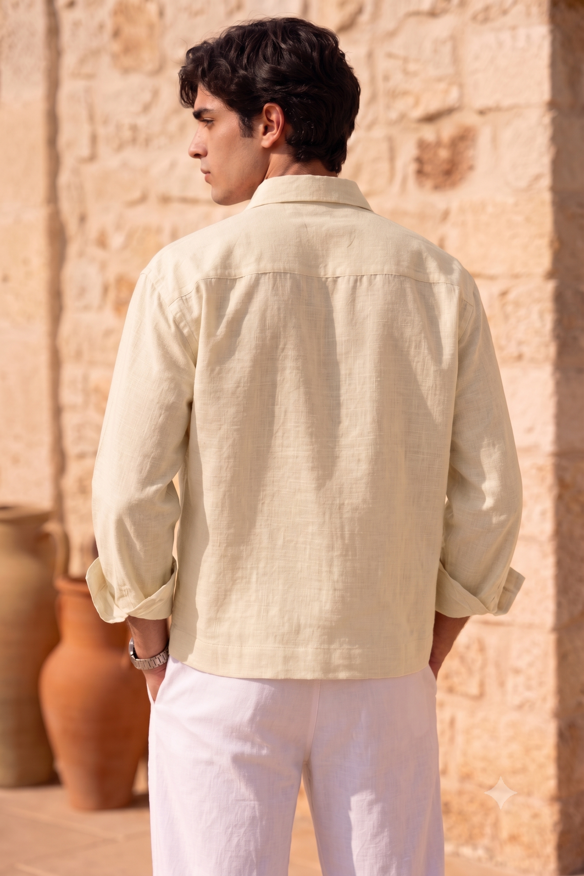 Full Sleeve Khaki Boxy Fit Pure Belgium Linen Crop Shirt