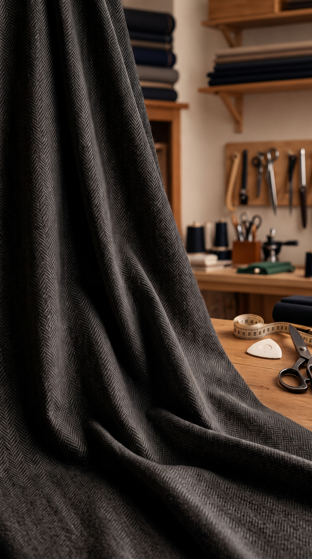 Luxury Black Herringbone Fabric | Premium Formal Wear Fabric