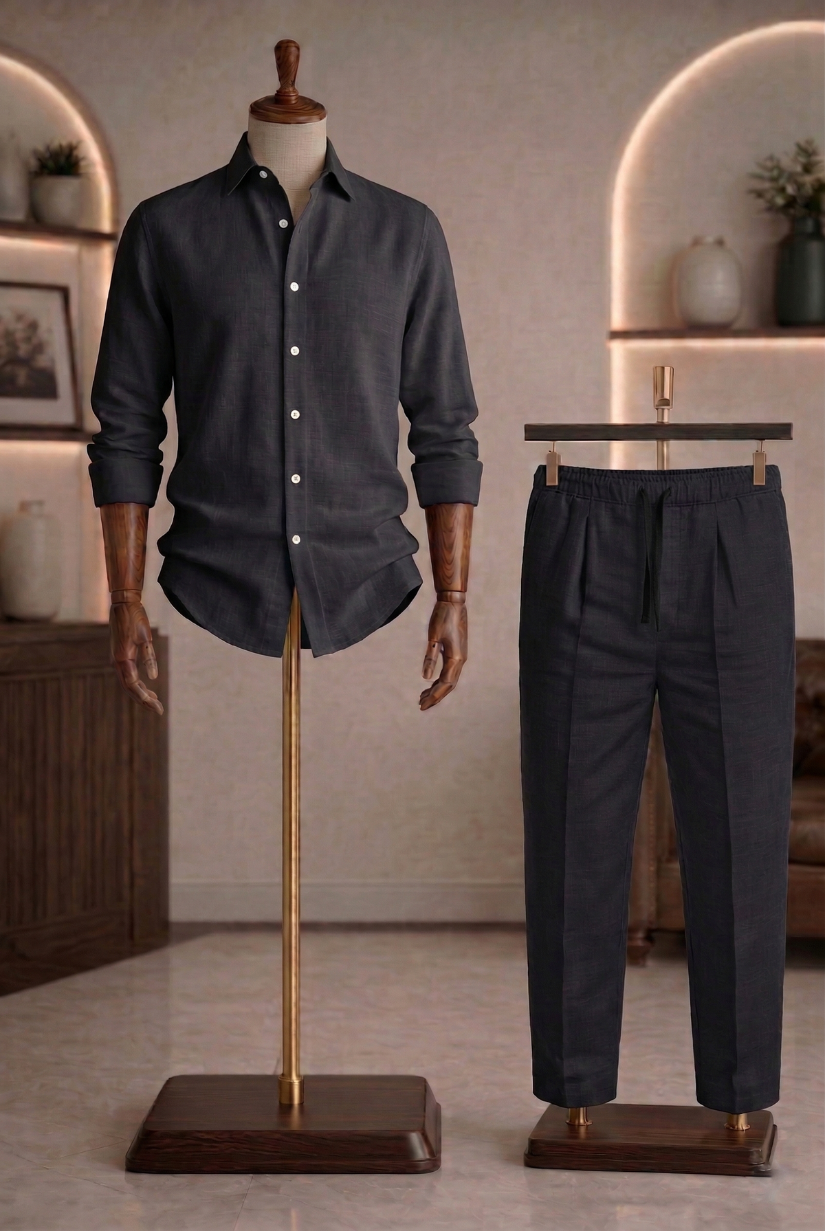 Full Sleeve Linen Pair For Men | Black Linen Shirt with Black Linen Pant