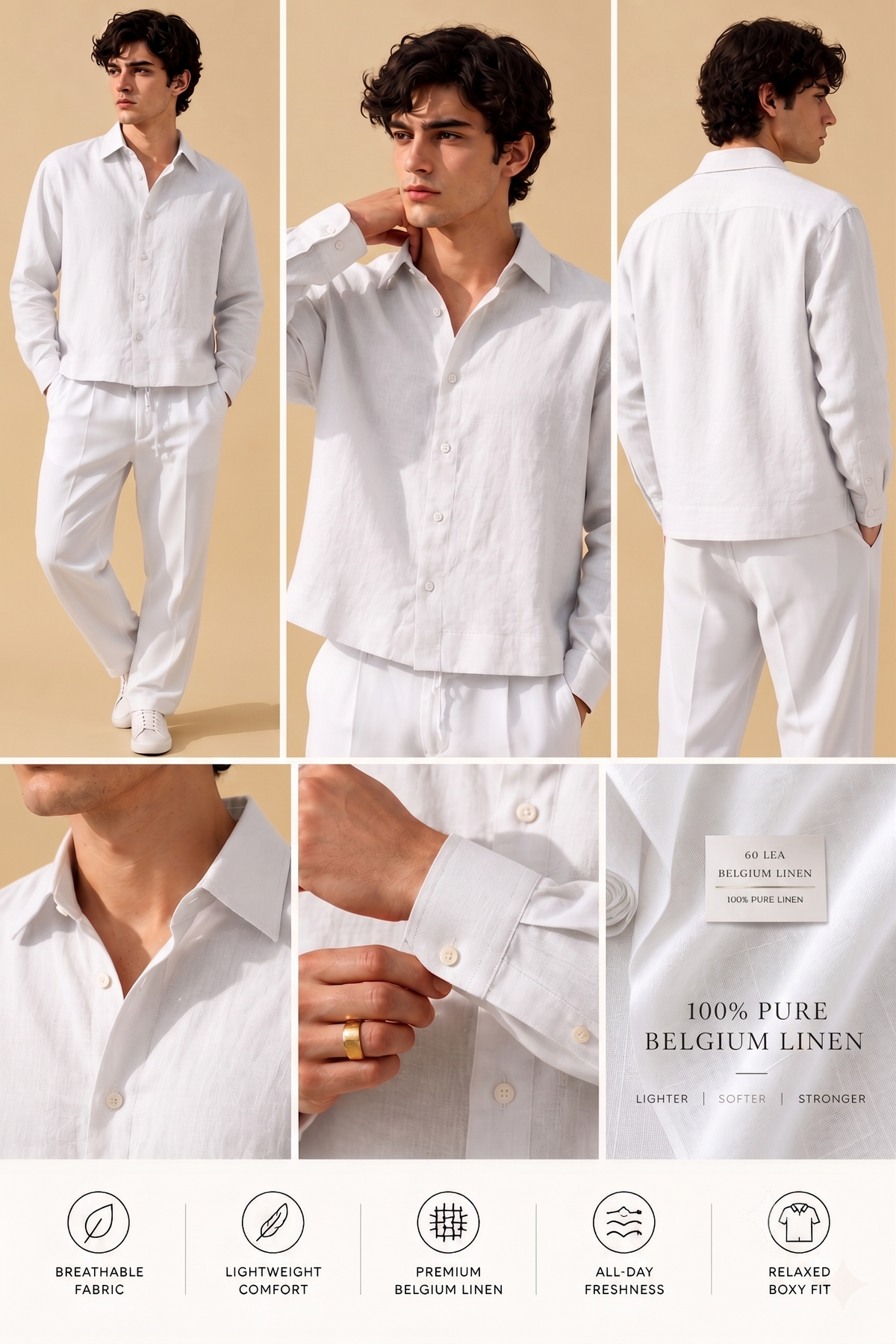 Full Sleeve White Boxy Fit Pure Belgium Linen Crop Shirt