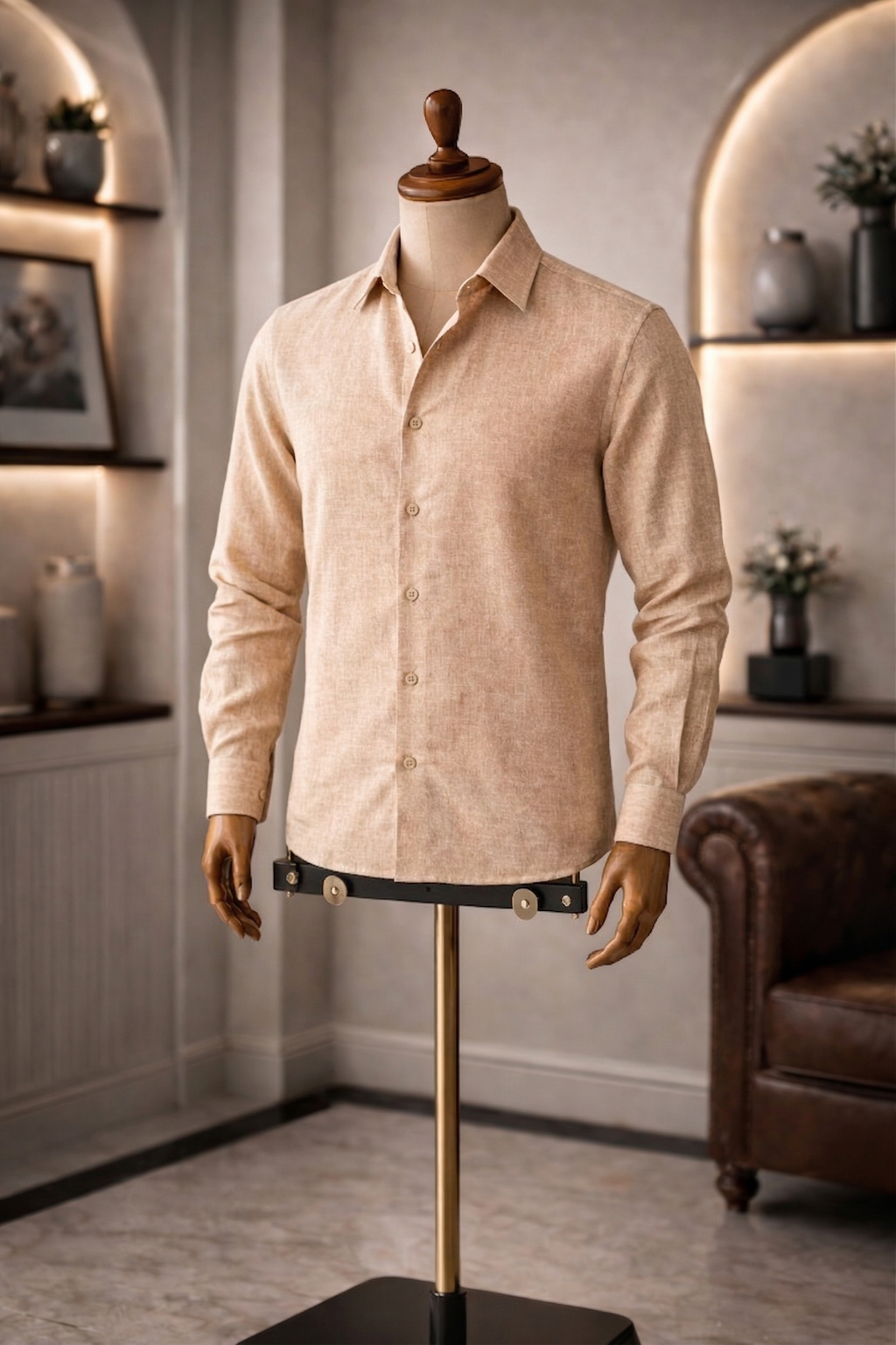 Full Sleeve Men's Pure Linen Khaki Shirt | Summer Wear