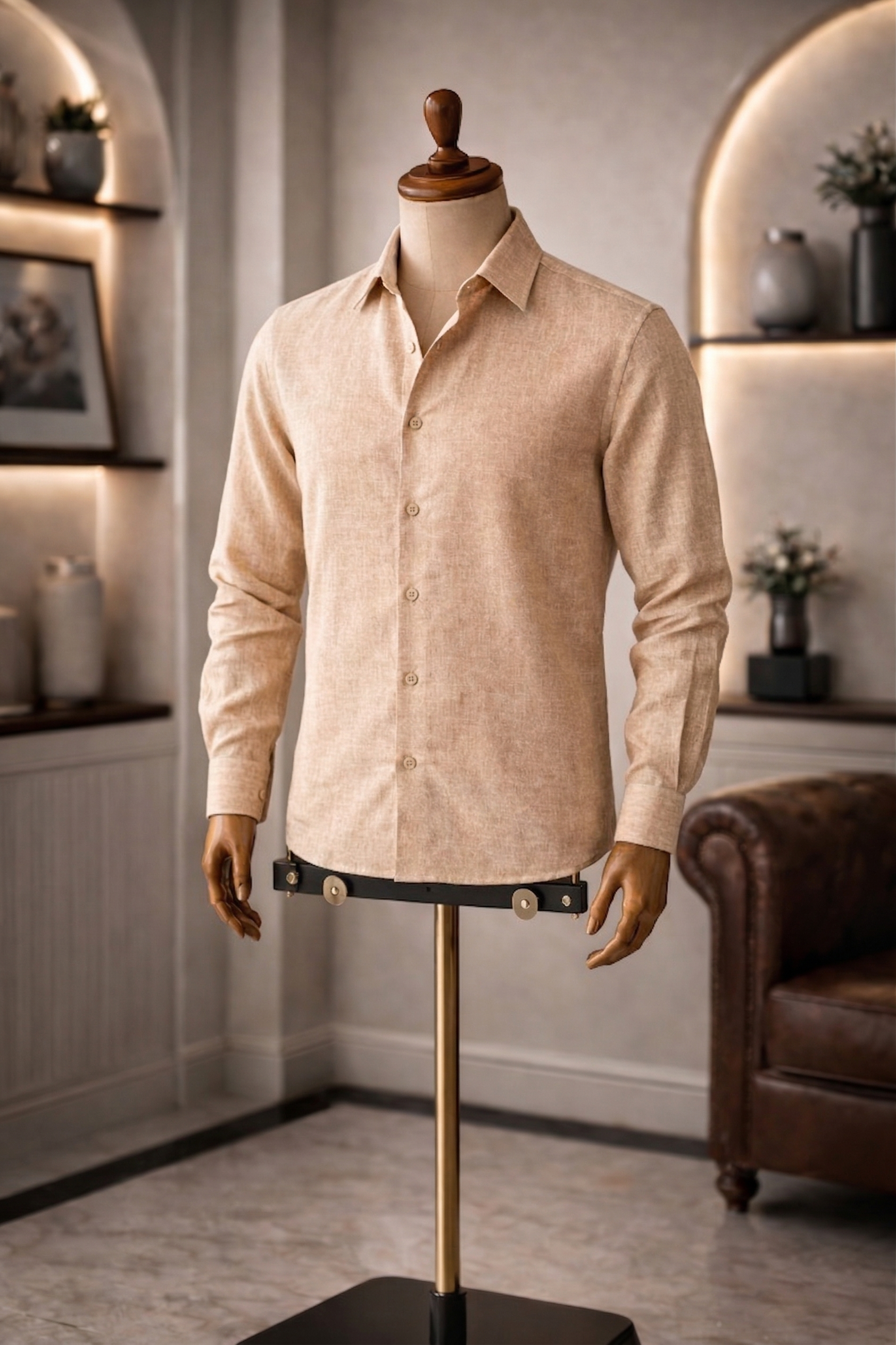 Full Sleeve Men's Pure Linen Khaki Shirt | Summer Wear