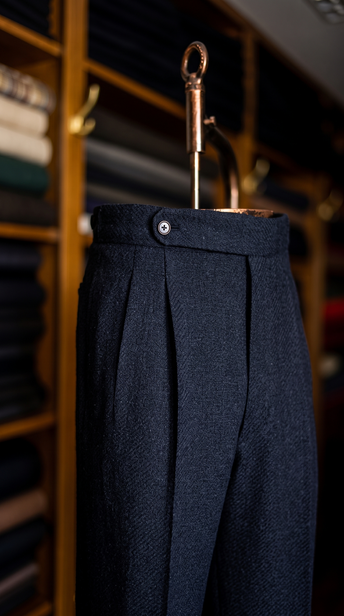 Imperial Navy Herringbone Double Pleated Trousers For Men