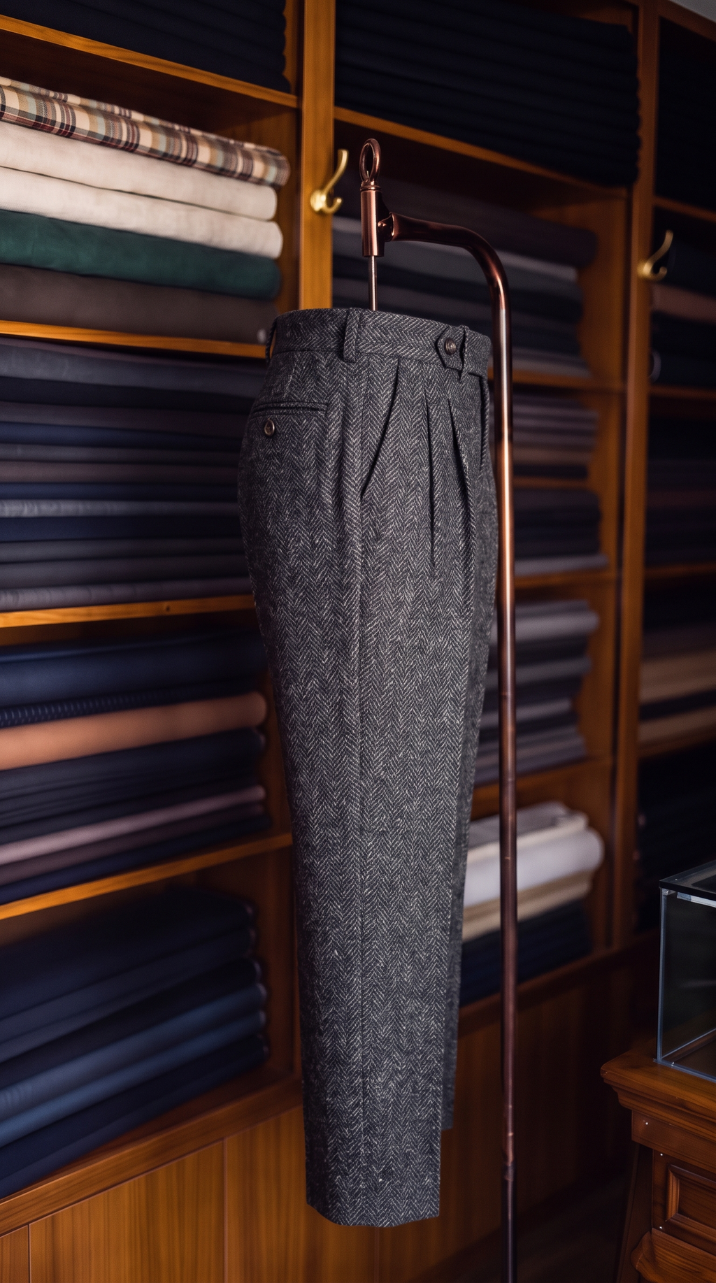 Viceroy Grey Herringbone Double Pleated Trousers for Men