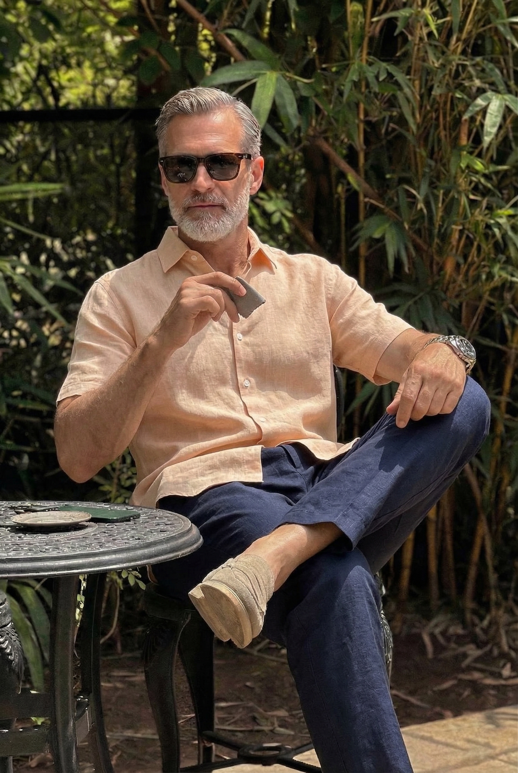 Half Sleeve Linen Pair For Men | Khaki Linen Shirt with Navy Linen Pant