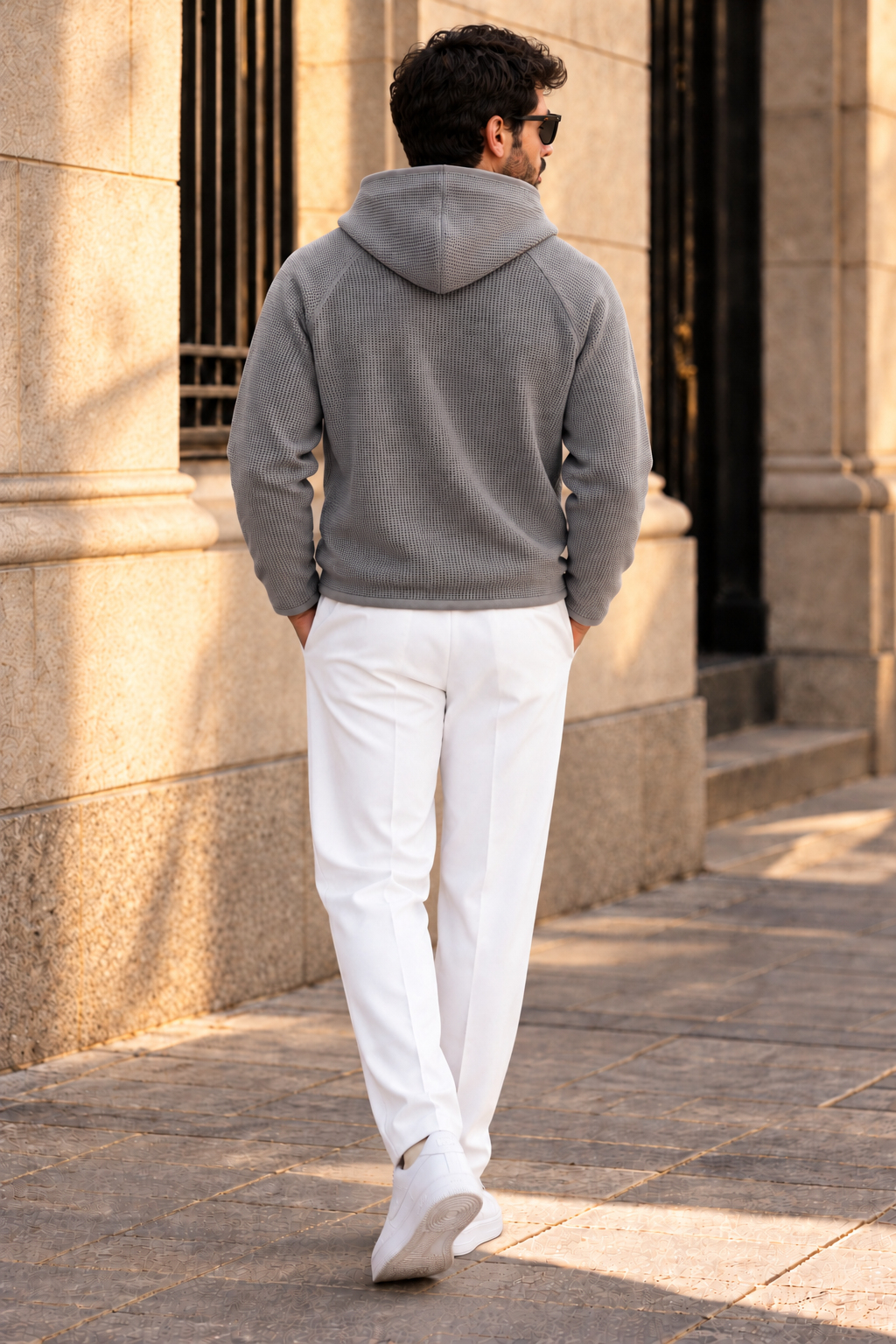 Men’s Grey Waffle Knit Hoodie | Cowl Neck Pullover