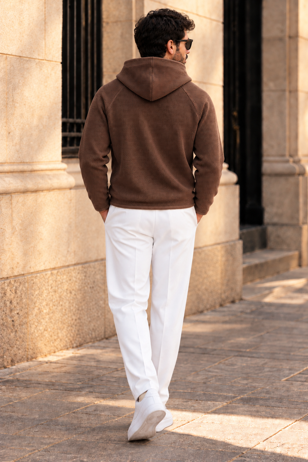 Men’s Brown Waffle Knit Hoodie | Cowl Neck Pullover