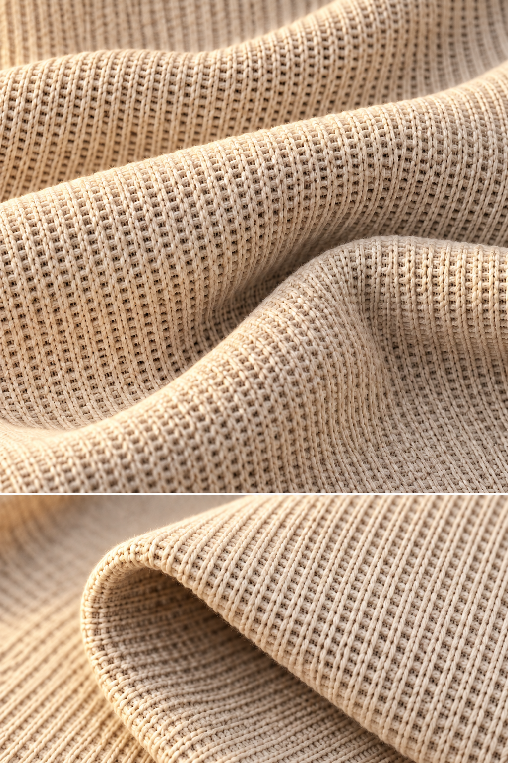 Men’s Beige Waffle Knit Hoodie | Cowl Neck Pullover
