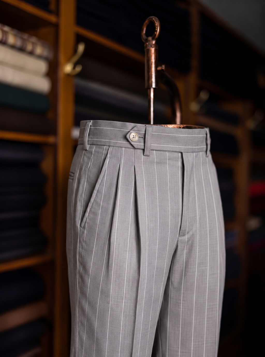 Viceroy Grey Stripe Double Pleated Trousers for Men