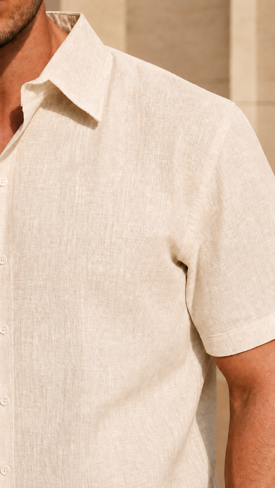 Half Sleeve Men's Pure Linen Beige Shirt | Summer Wear