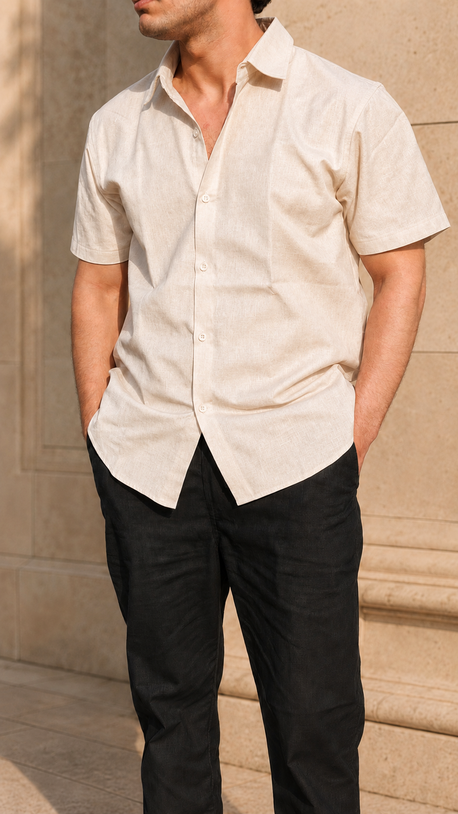 Half Sleeve Men's Pure Linen Beige Shirt | Summer Wear