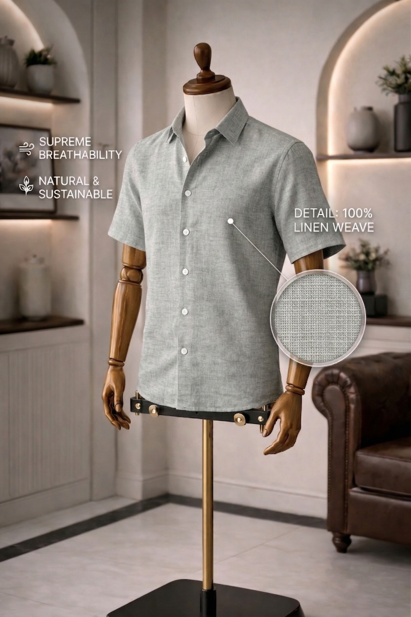 Half Sleeve Men's Pure Linen Light Grey Shirt | Summer Wear