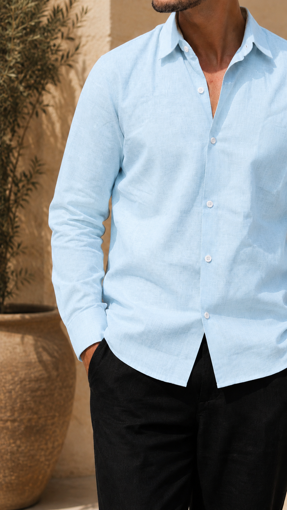 Full Sleeve Men's Pure Linen Sky Blue Shirt | Summer Wear