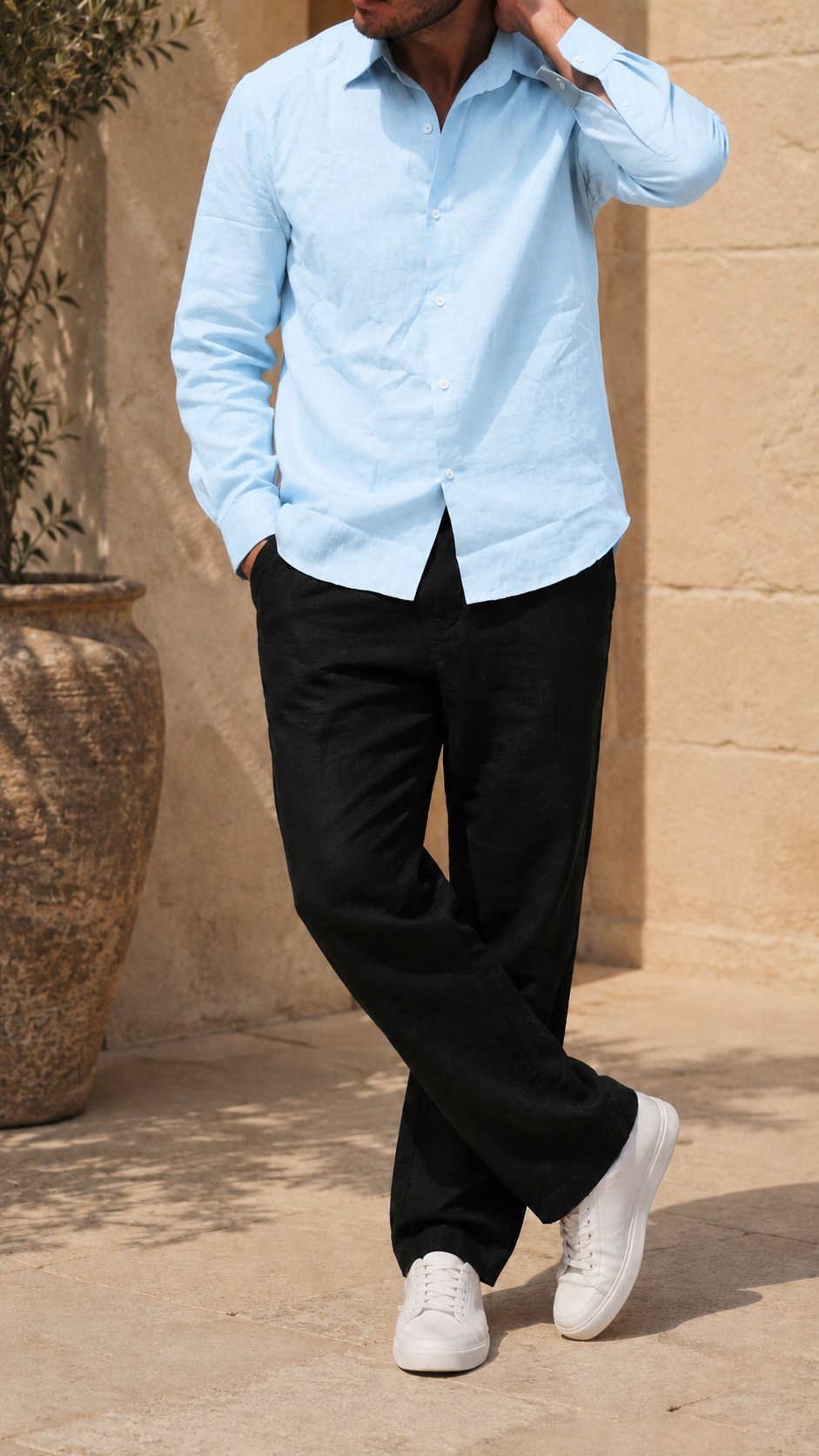 Full Sleeve Men's Pure Linen Sky Blue Shirt | Summer Wear
