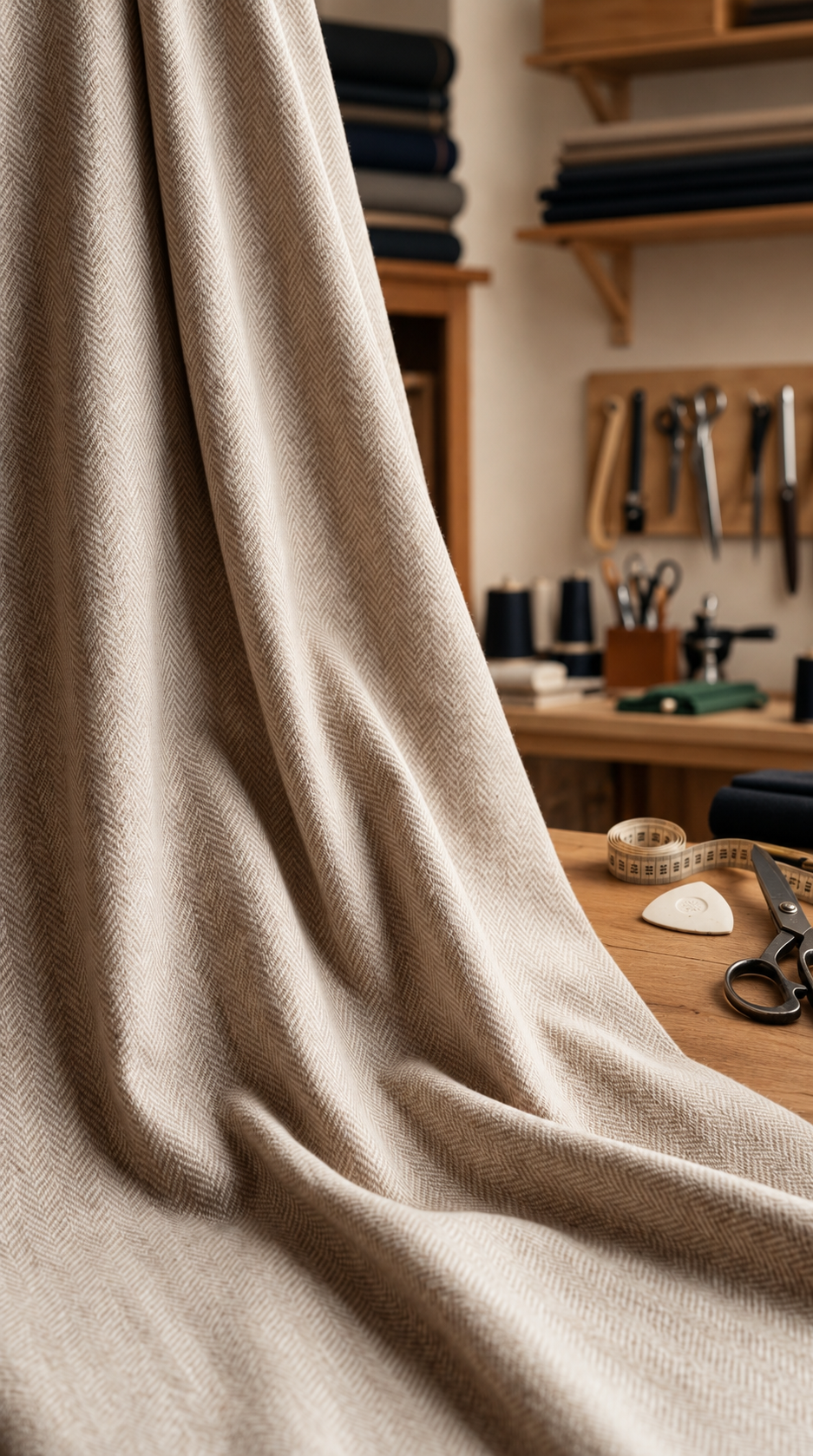 Luxury Beige Herringbone Fabric | Premium Formal Wear Fabric