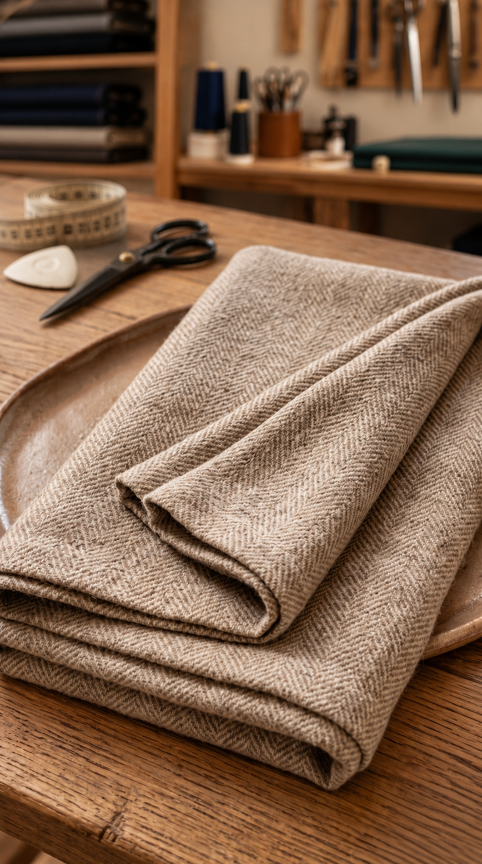 Luxury Beige Herringbone Fabric | Premium Formal Wear Fabric