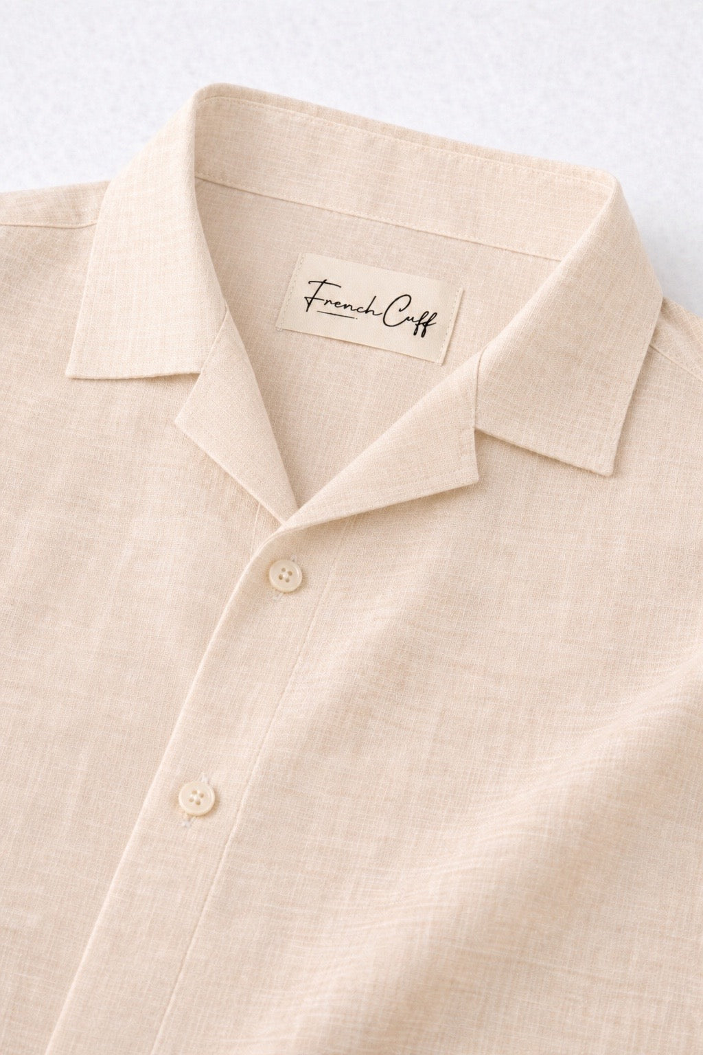 Cuban Collar Half Sleeve Men's Belgium Linen Beige Shirt | Summer Wear