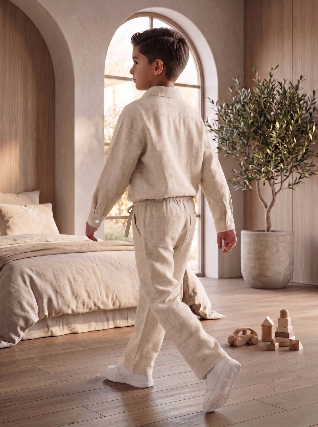 Kids Sage Beige Linen Co-ord Set | Premium Summer Wear