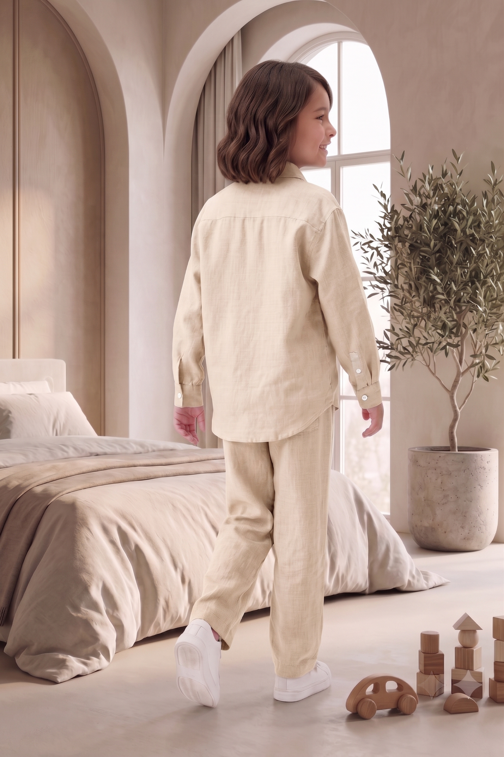 Kids Sage Beige Linen Co-ord Set | Premium Summer Wear