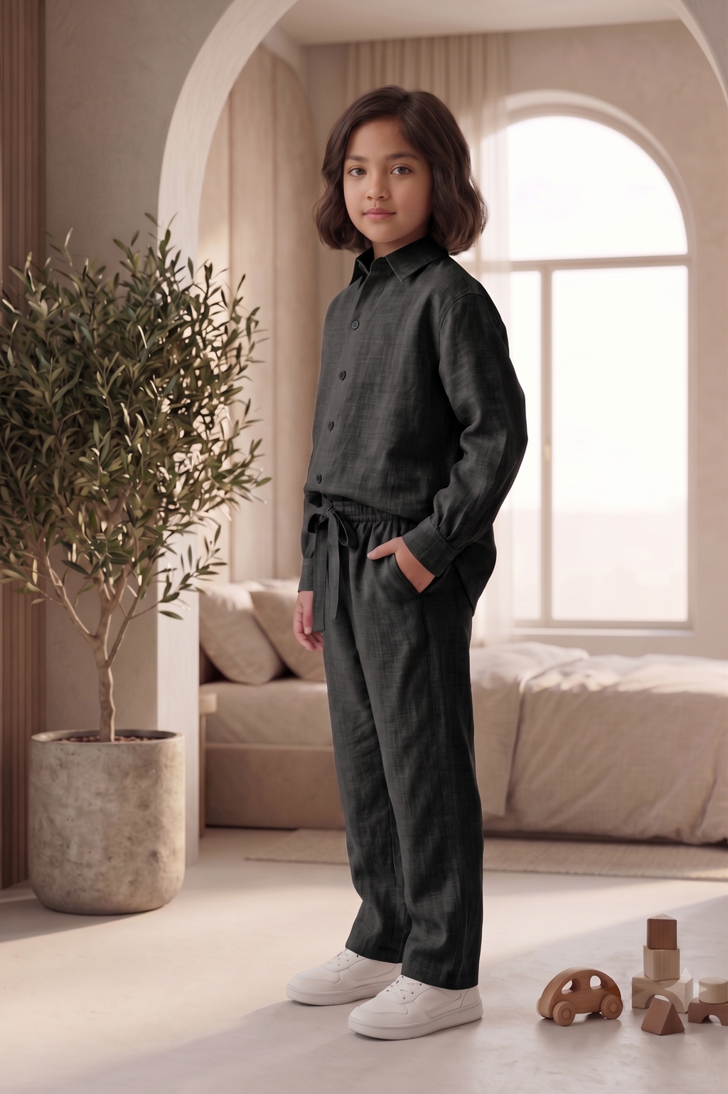 Kids Black Linen Shirt & Trouser Co-ord Set | Premium Summer Wear