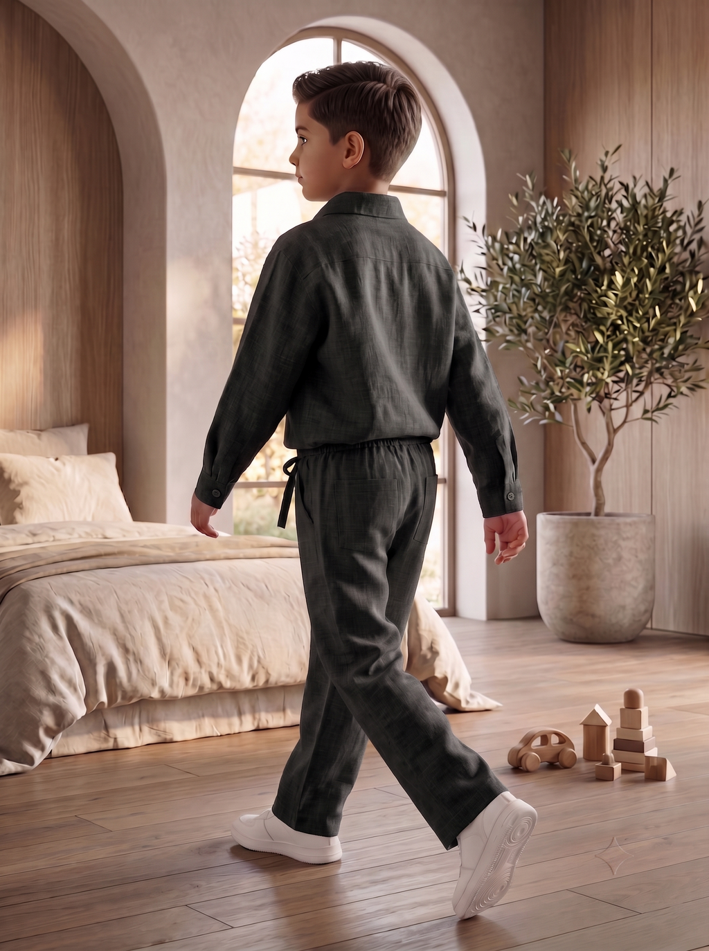 Kids Black Linen Shirt & Trouser Co-ord Set | Premium Summer Wear