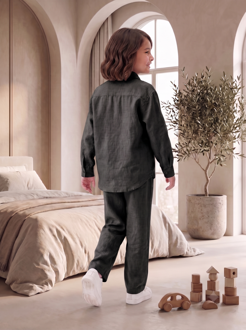 Kids Black Linen Shirt & Trouser Co-ord Set | Premium Summer Wear