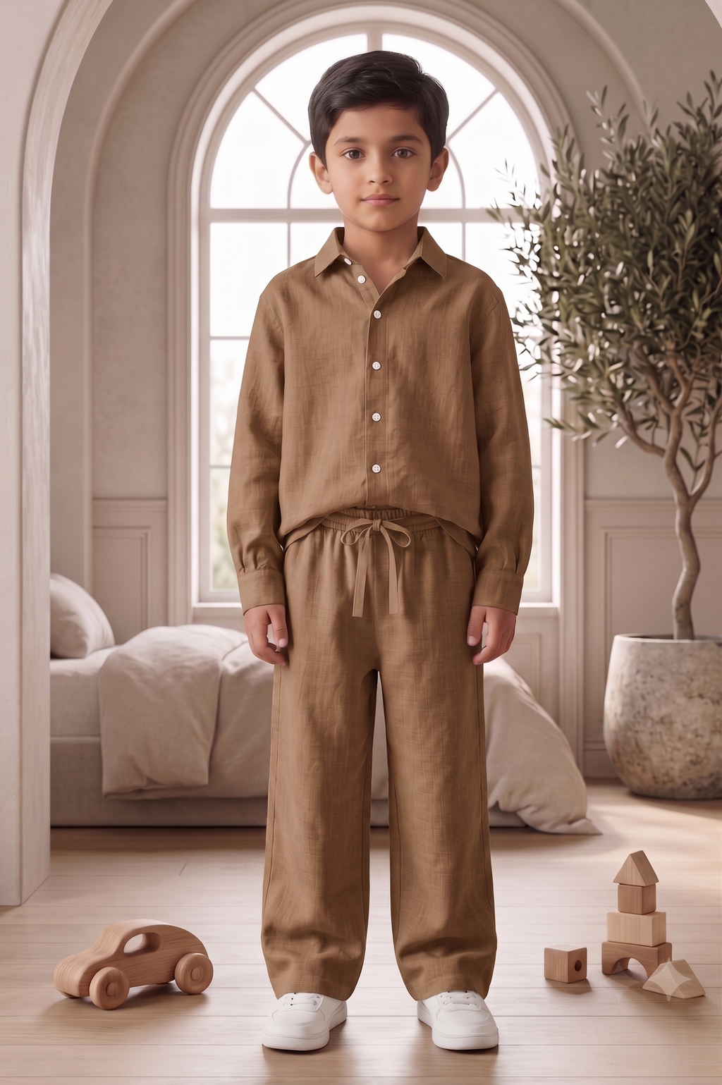 Kids Brown Linen Co-ord Set | Premium Summer Wear