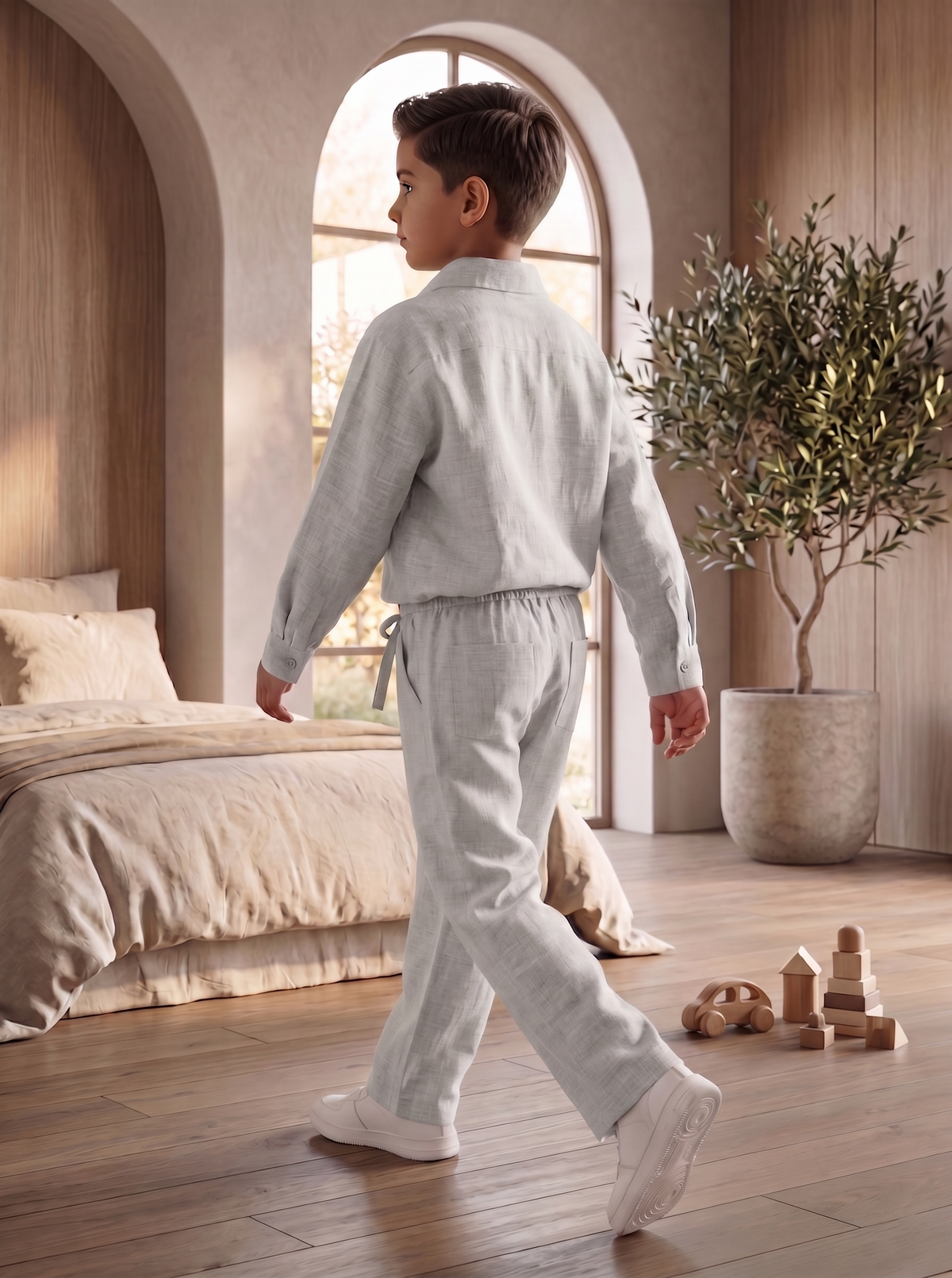 Kids Grey Linen Shirt & Trouser Co-ord Set | Premium Summer Wear