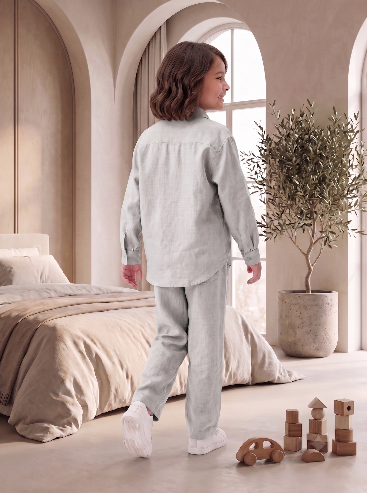 Kids Grey Linen Shirt & Trouser Co-ord Set | Premium Summer Wear