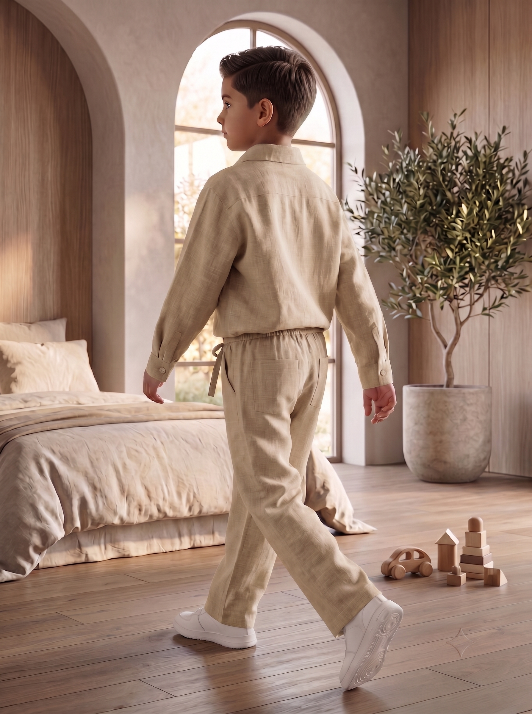 Kids Sage Khaki Linen Co-ord Set | Premium Summer Wear