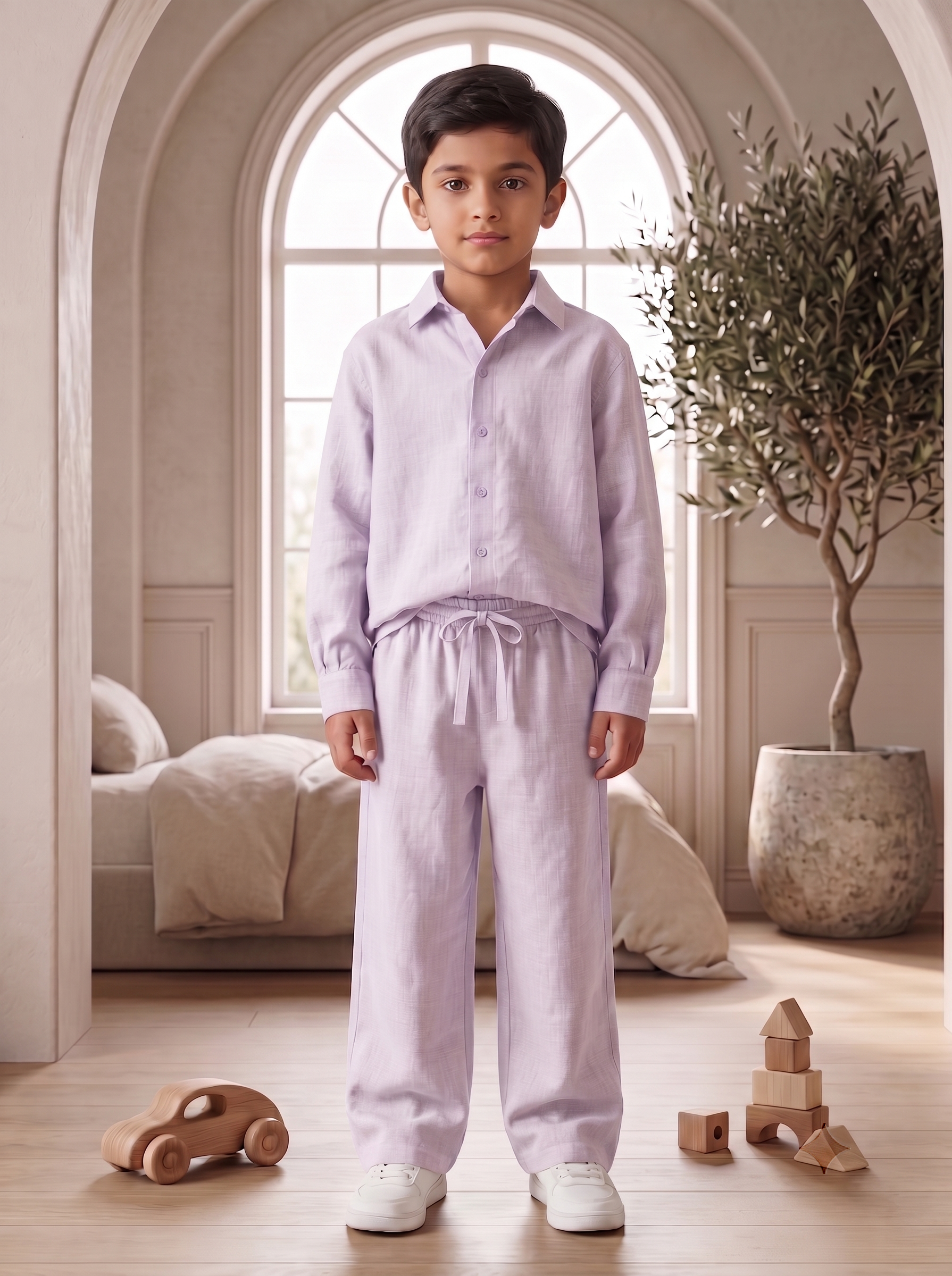 Kids Sage Lavender Linen Co-ord Set | Premium Summer Wear