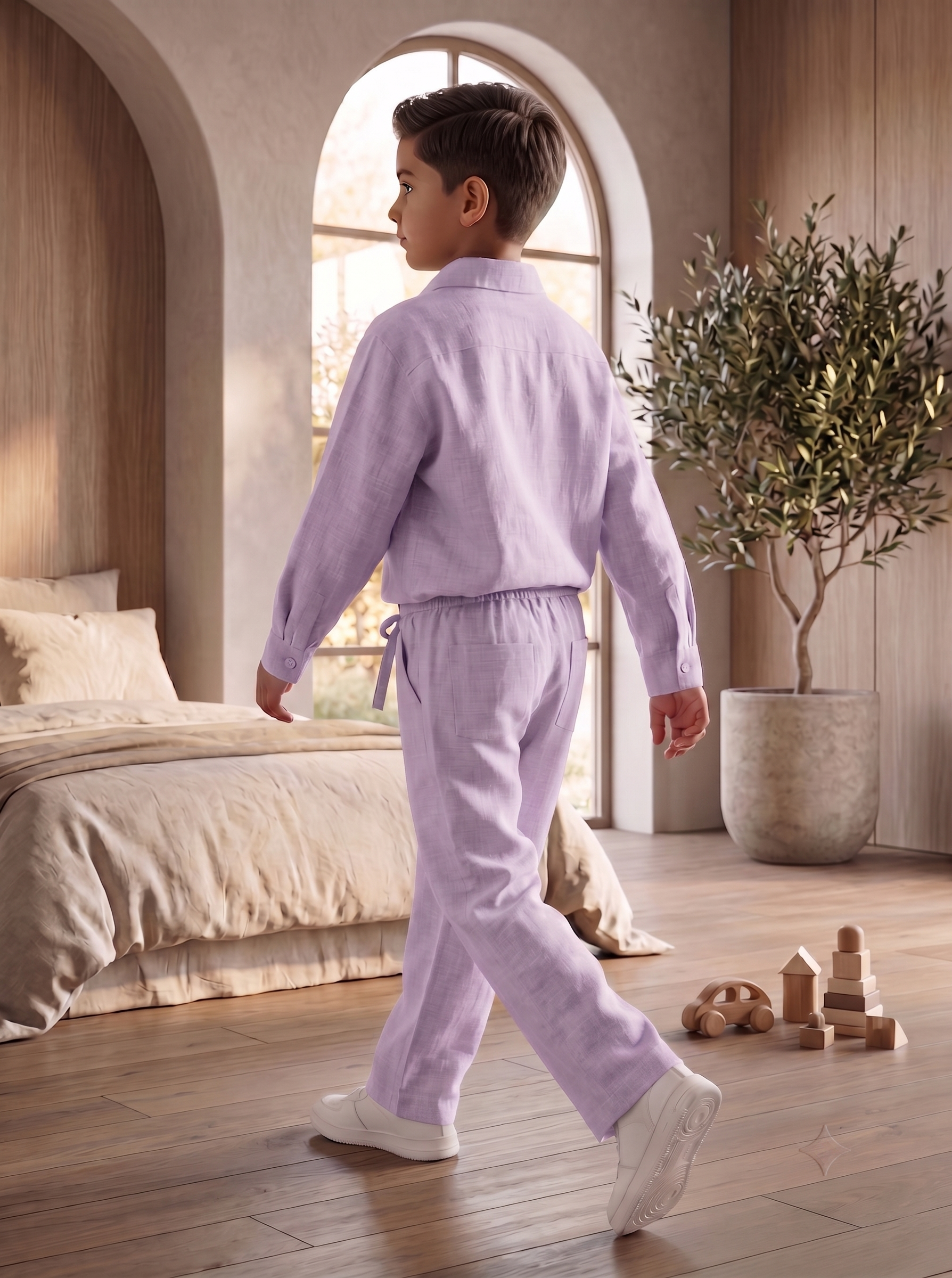 Kids Sage Lavender Linen Co-ord Set | Premium Summer Wear