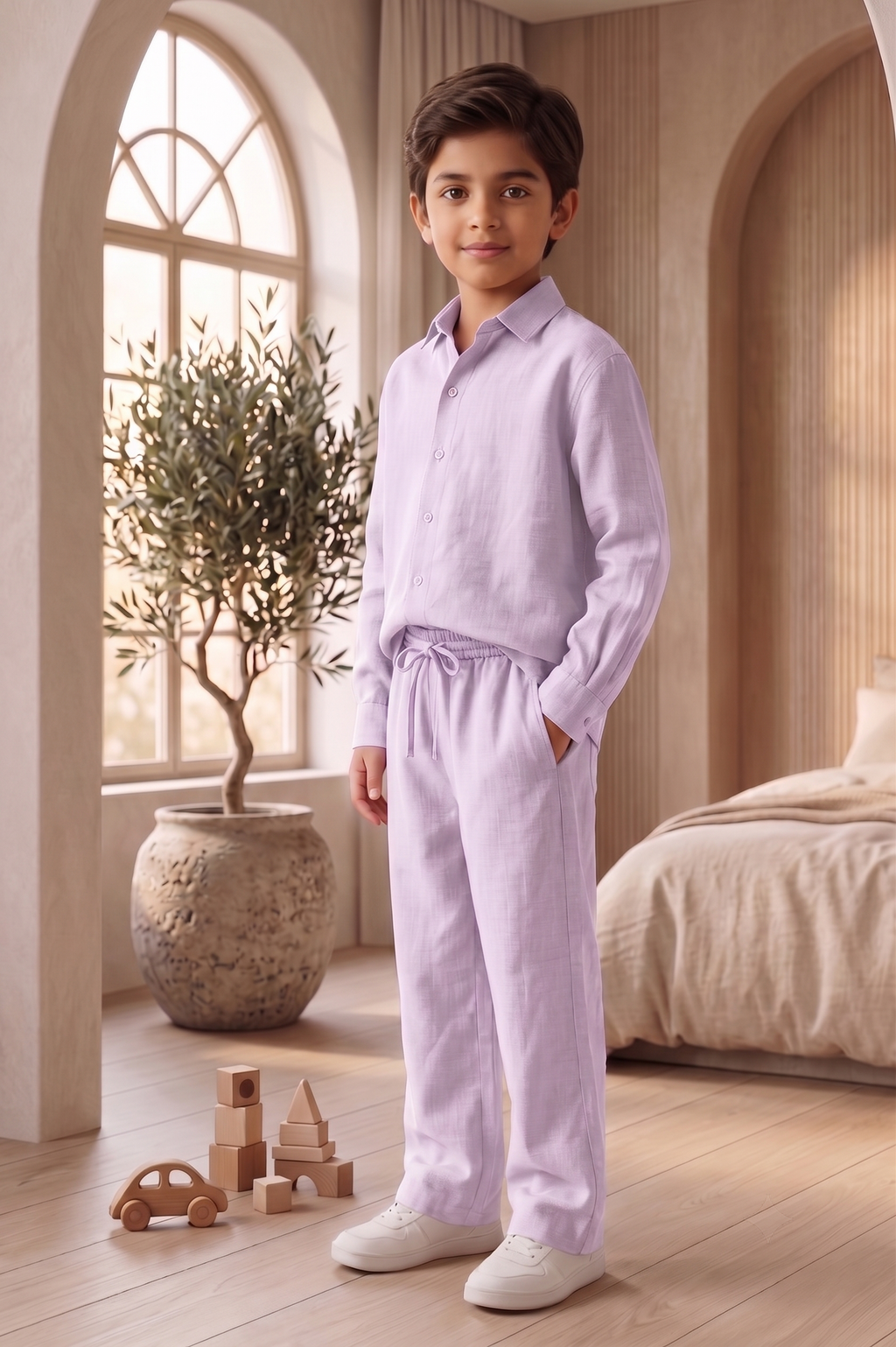 Kids Sage Lavender Linen Co-ord Set | Premium Summer Wear