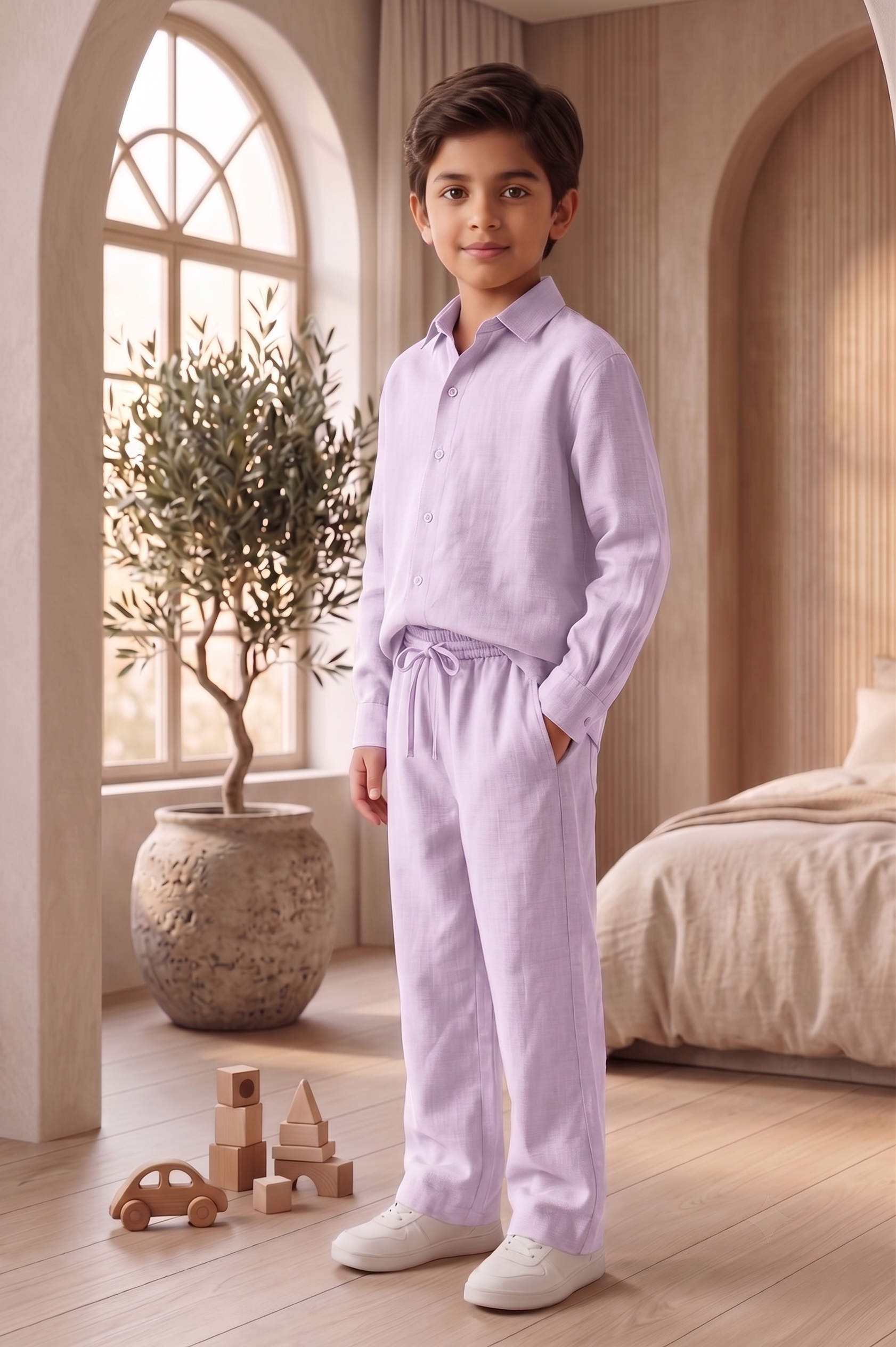 Kids Sage Lavender Linen Co-ord Set | Premium Summer Wear