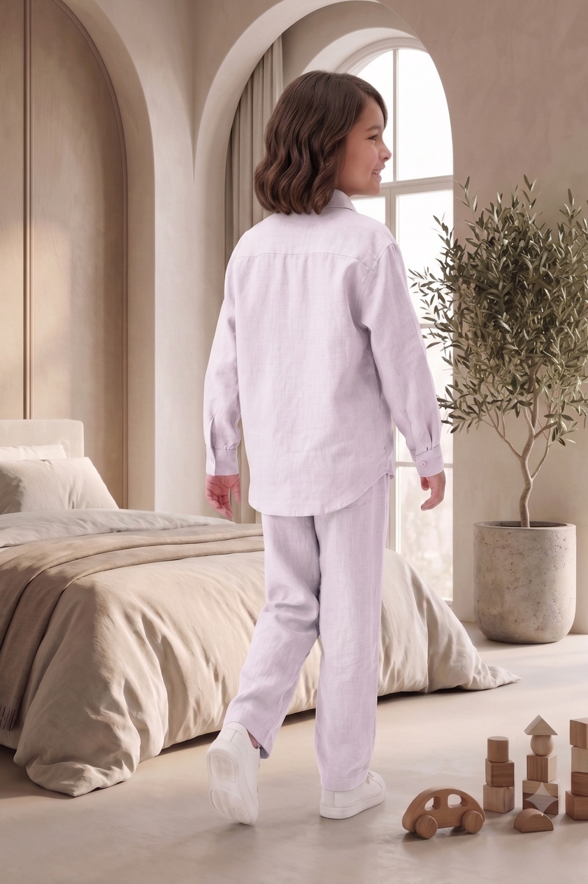Kids Sage Lavender Linen Co-ord Set | Premium Summer Wear