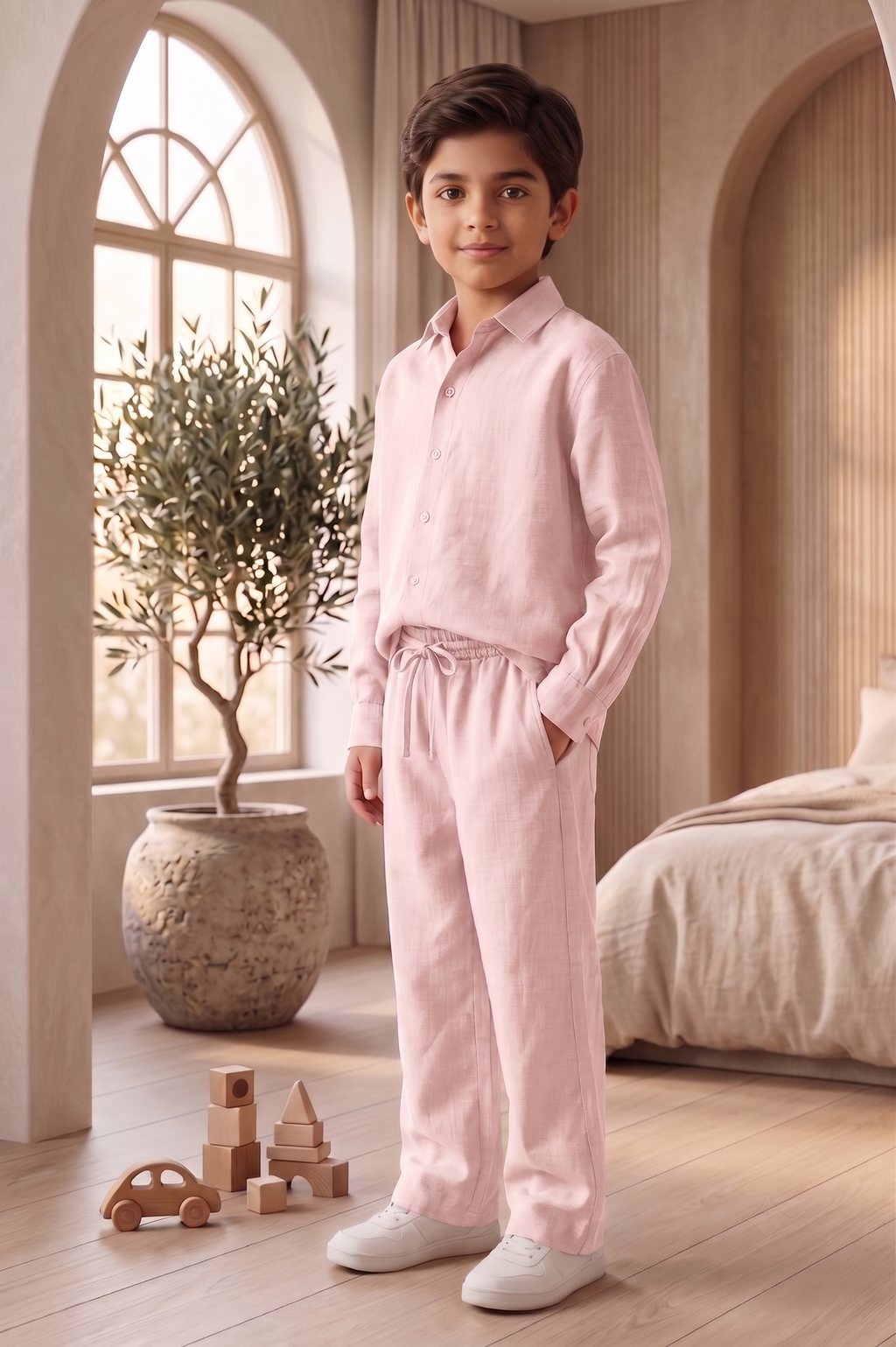 Kids Pink Linen Co-ord Set | Premium Summer Wear
