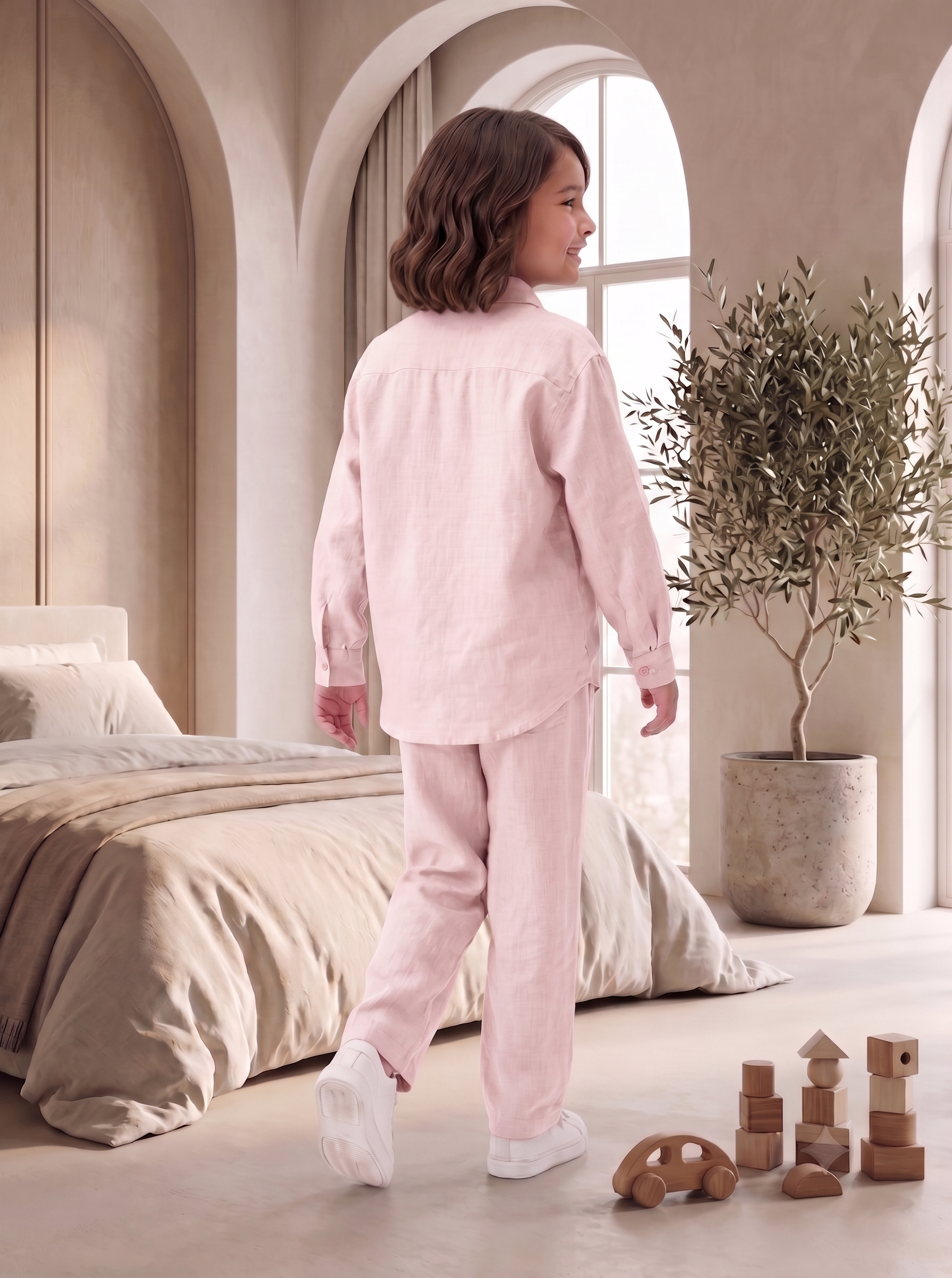 Kids Pink Linen Co-ord Set | Premium Summer Wear