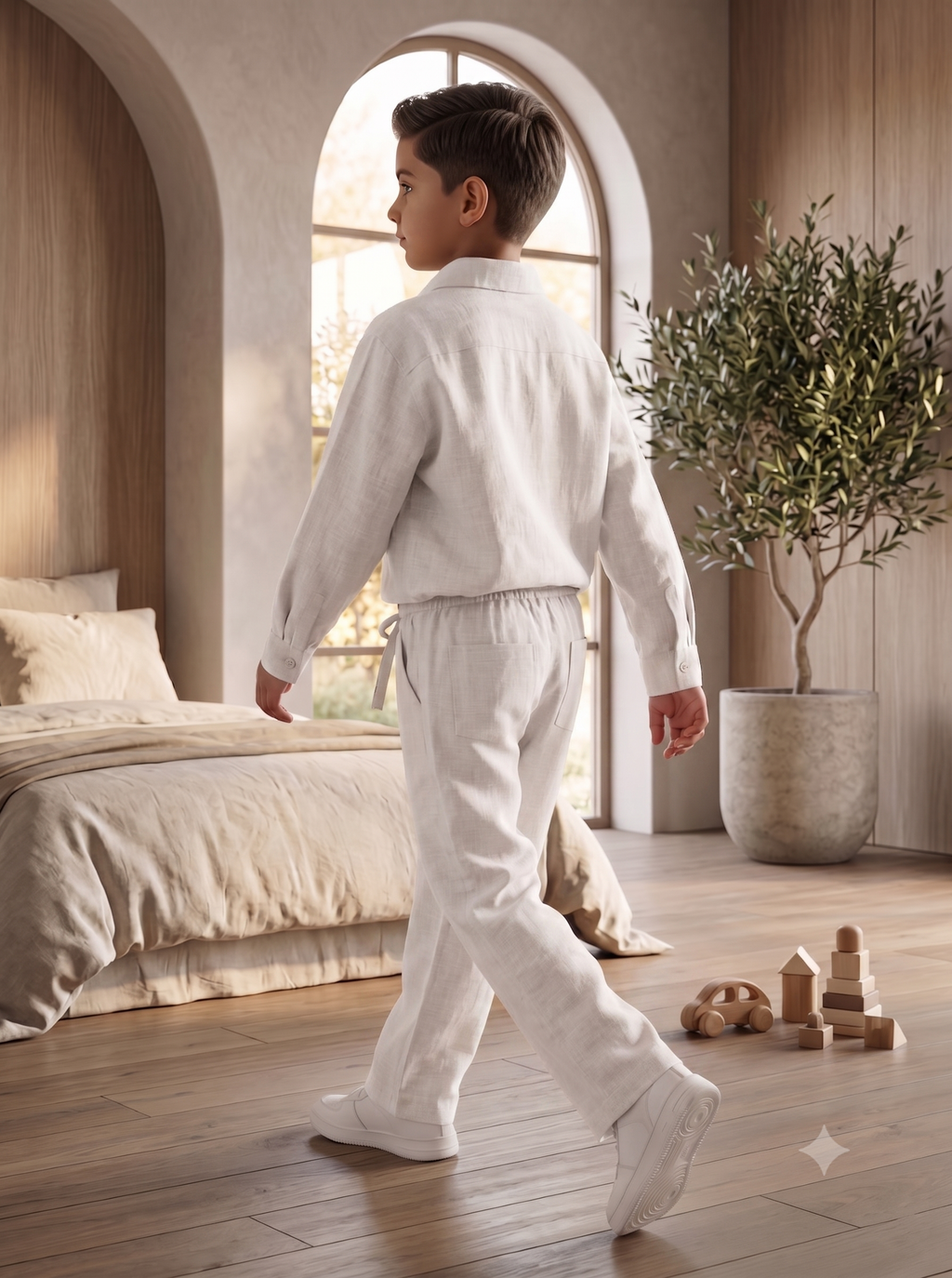 Kids White Linen Shirt & Trouser Co-ord Set | Premium Summer Wear