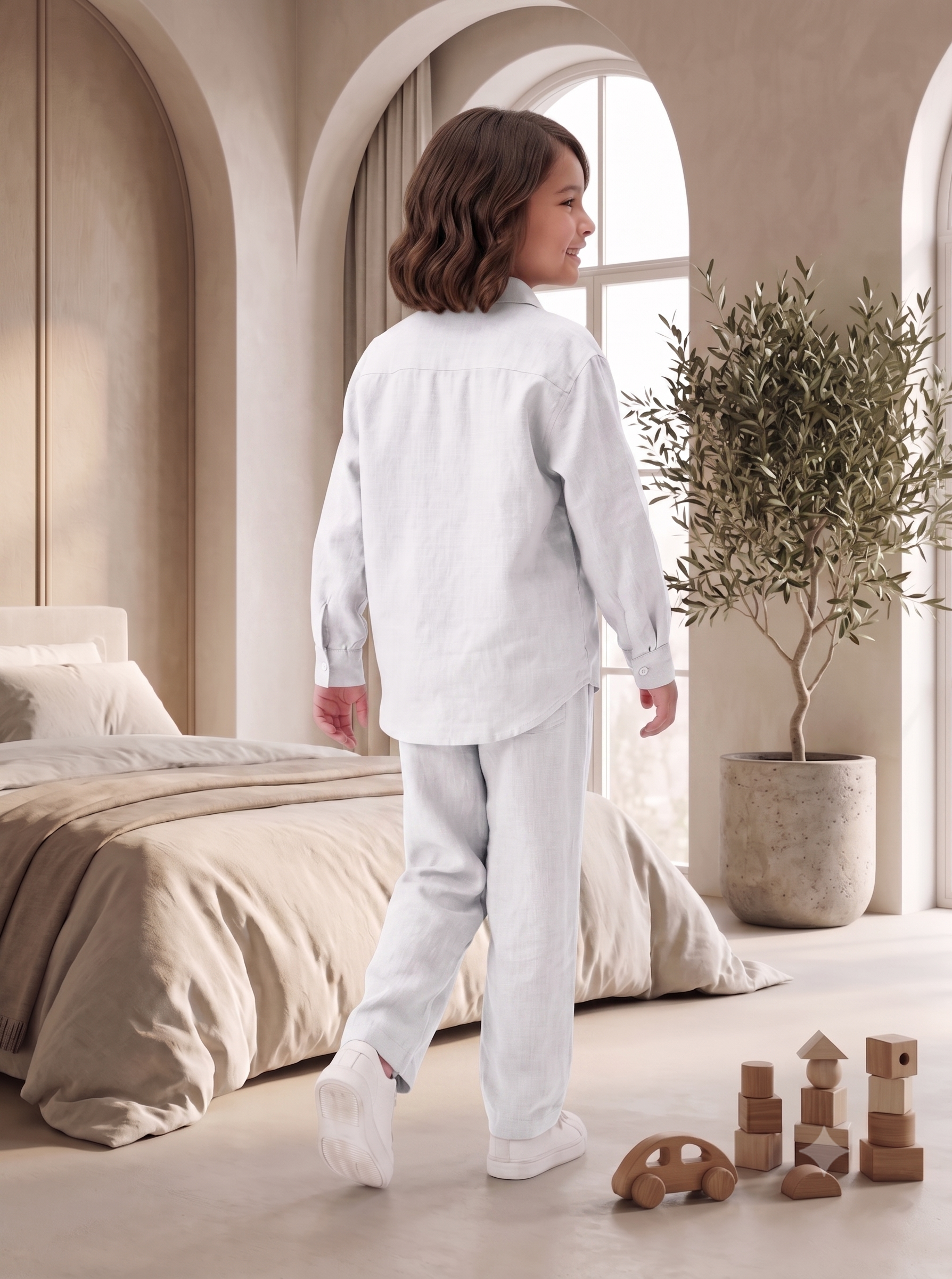 Kids White Linen Shirt & Trouser Co-ord Set | Premium Summer Wear