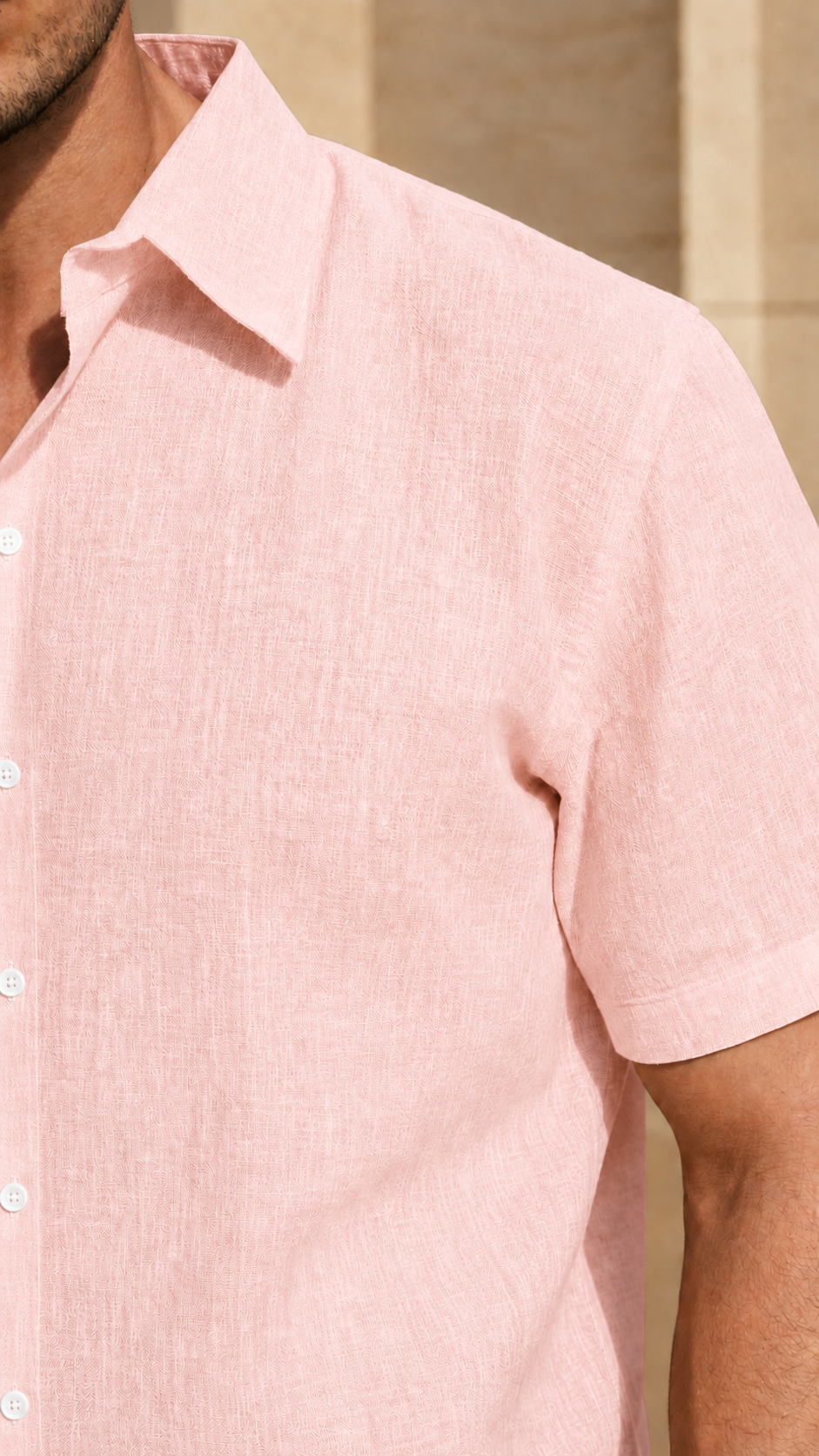 Half Sleeve Belgium Linen Pair For Men | Powder Pink Shirt with Navy Pant