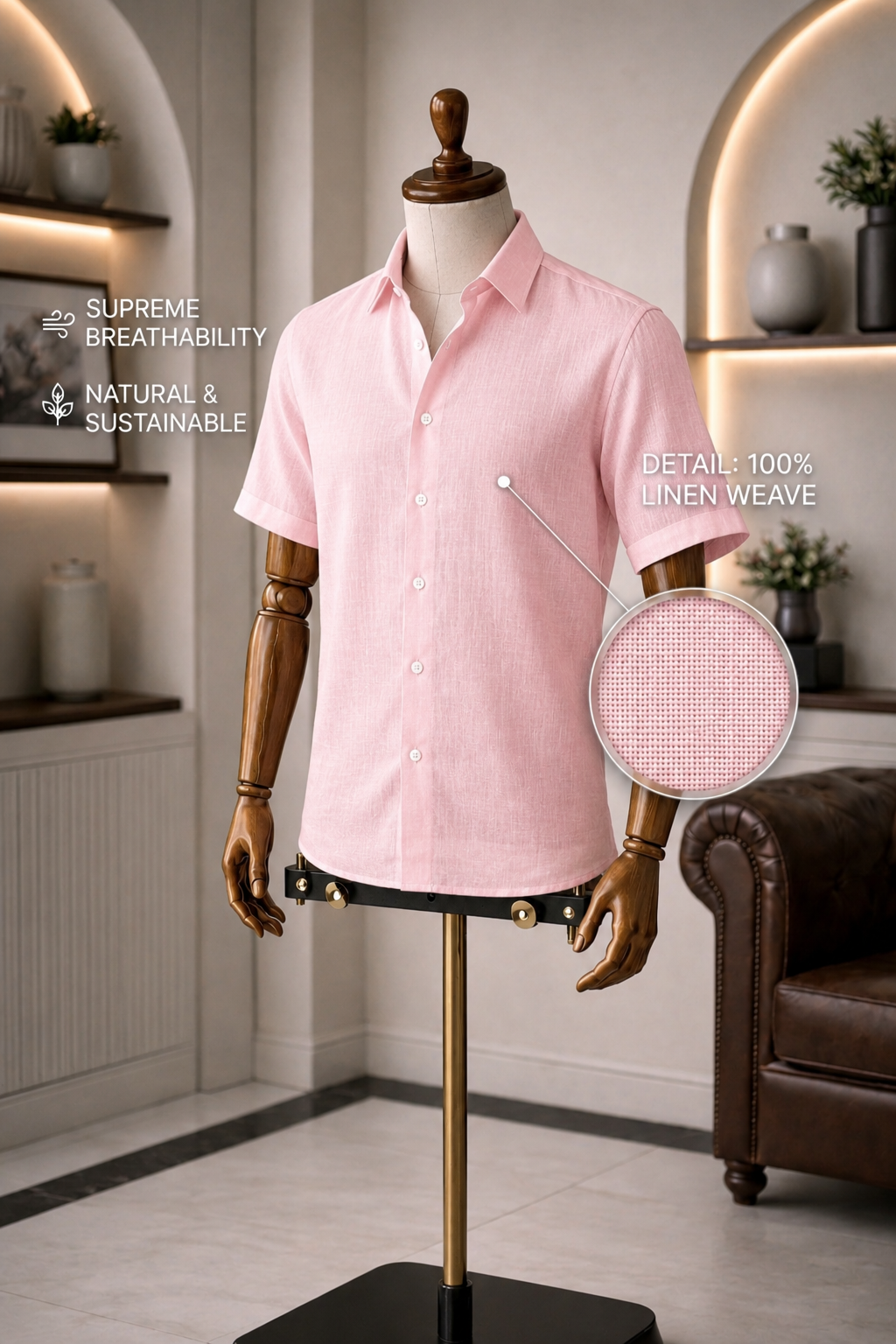 Half Sleeve Men's Pure Linen Powder Pink Shirt | Summer Wear