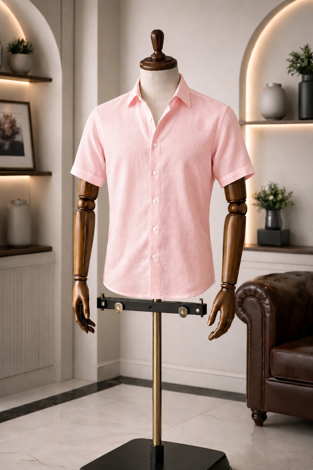 Half Sleeve Men's Pure Linen Powder Pink Shirt | Summer Wear