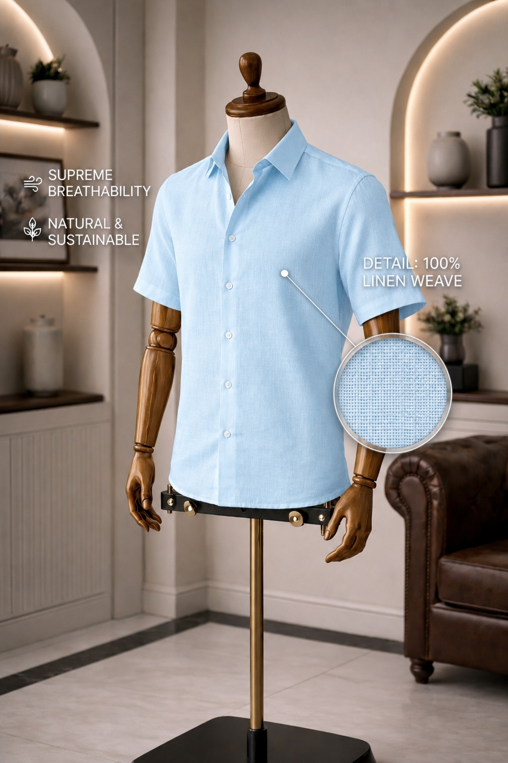 Half Sleeve Men's 100% Belgium Linen Sky Blue Shirt | Summer Special