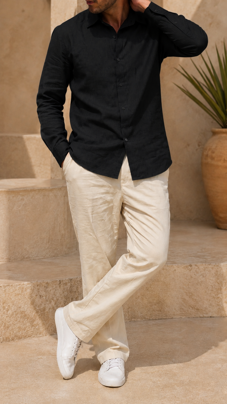 Full Sleeve Men's 100% Belgium Linen Black Shirt | Summer Special