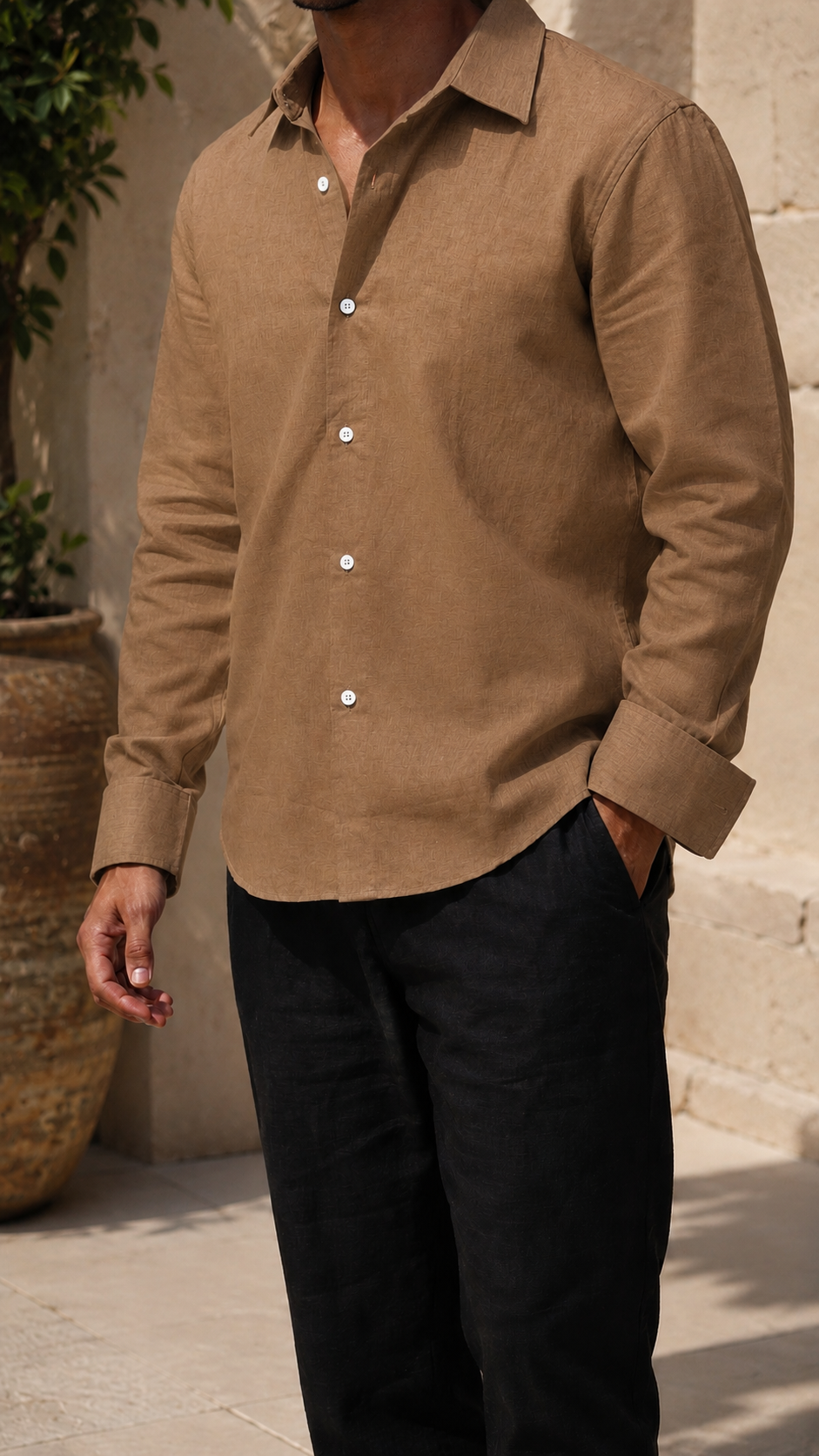 Full Sleeve Men's 100% Belgium Linen Brown Shirt | Summer Special